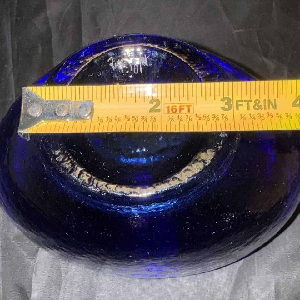1990s Fire and Light California 8" Cobalt Blue Recycled Art Glass Wide Lipped Bowl - 7