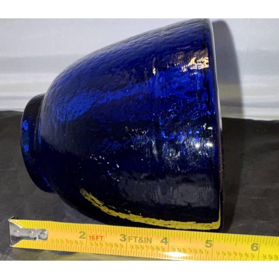 1990s Fire and Light California 8" Cobalt Blue Recycled Art Glass Wide Lipped Bowl - 8