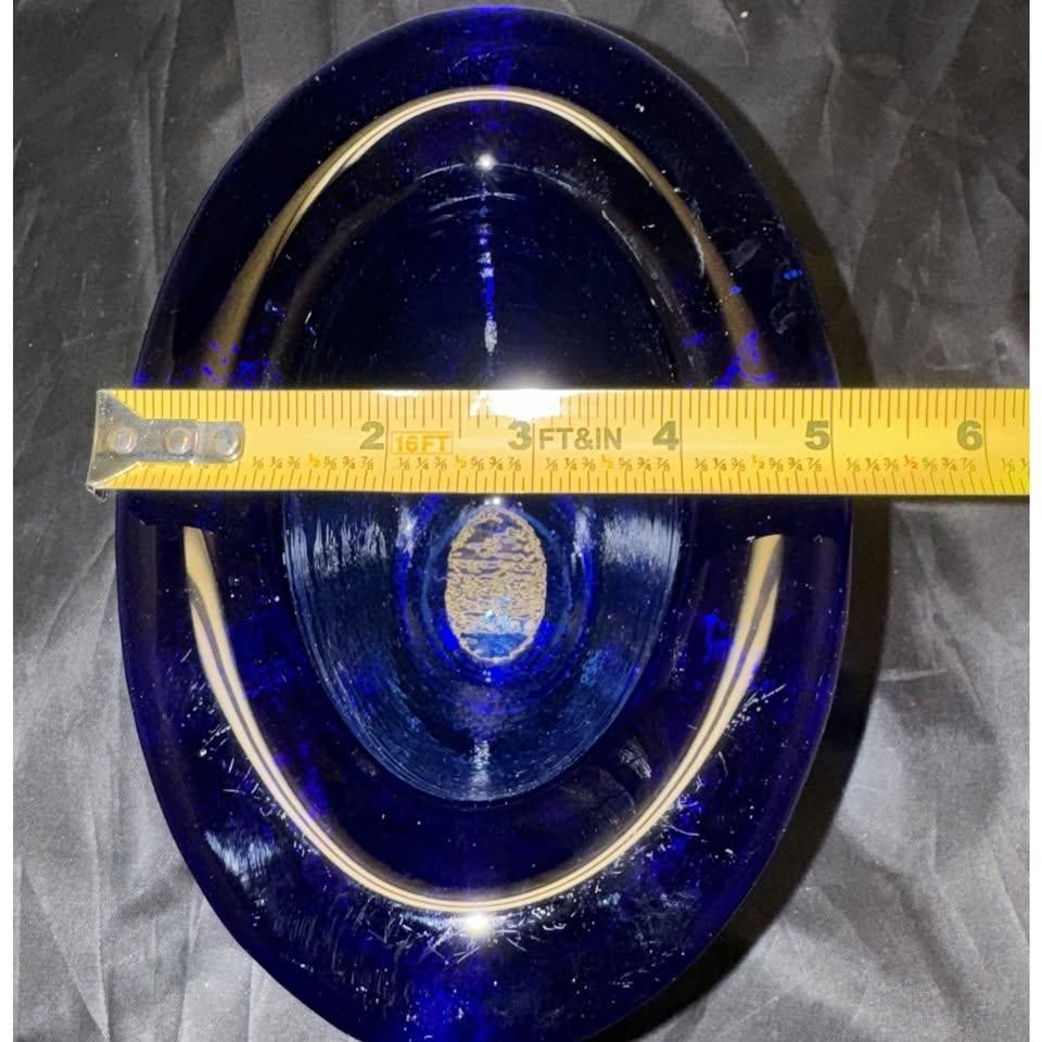 1990s Fire and Light California 8" Cobalt Blue Recycled Art Glass Wide Lipped Bowl - 9