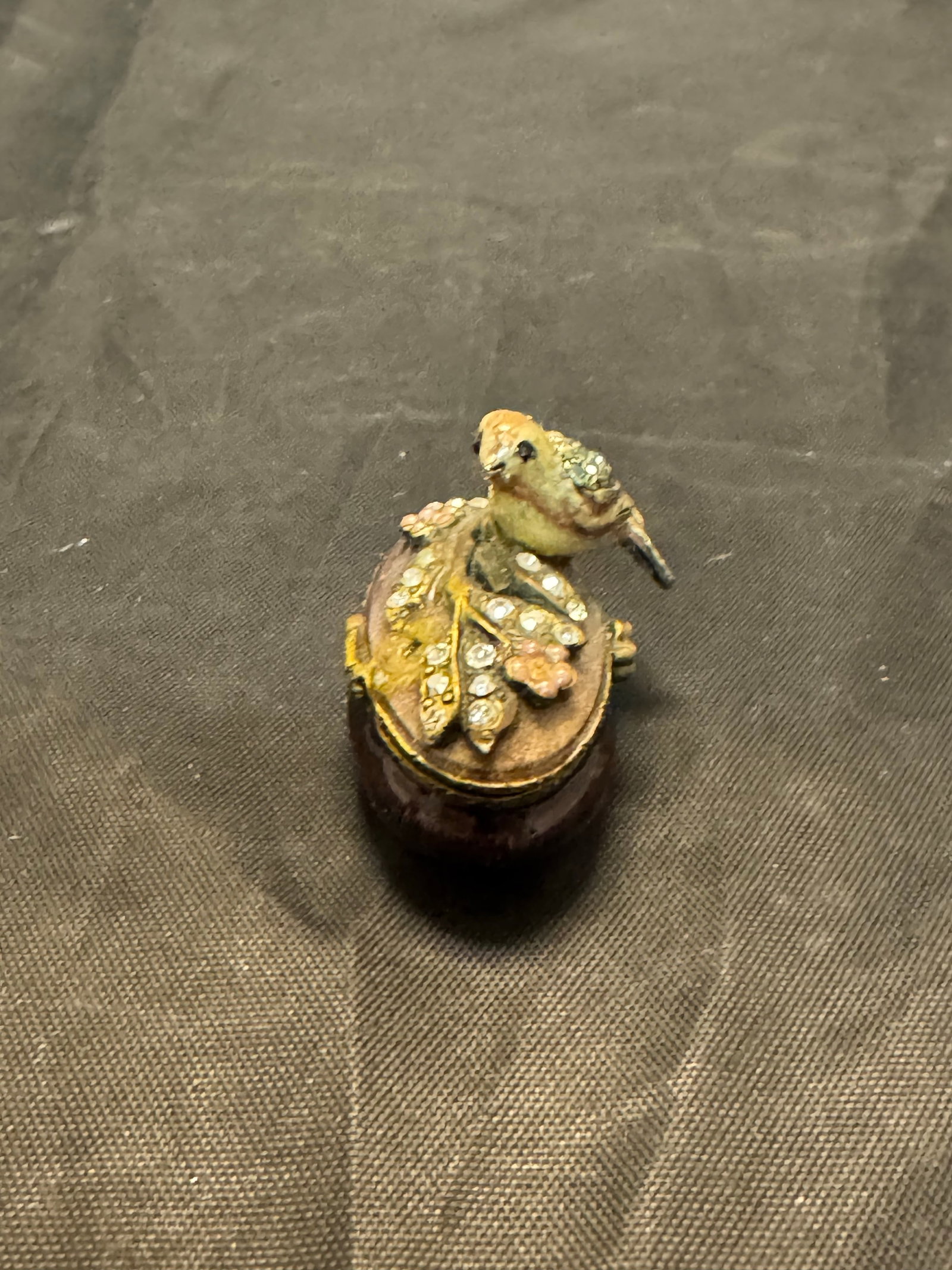 Jay Strongwater Miniature Bird Enamel Trinket Pill Box Swarovski Signed Vintage - 3