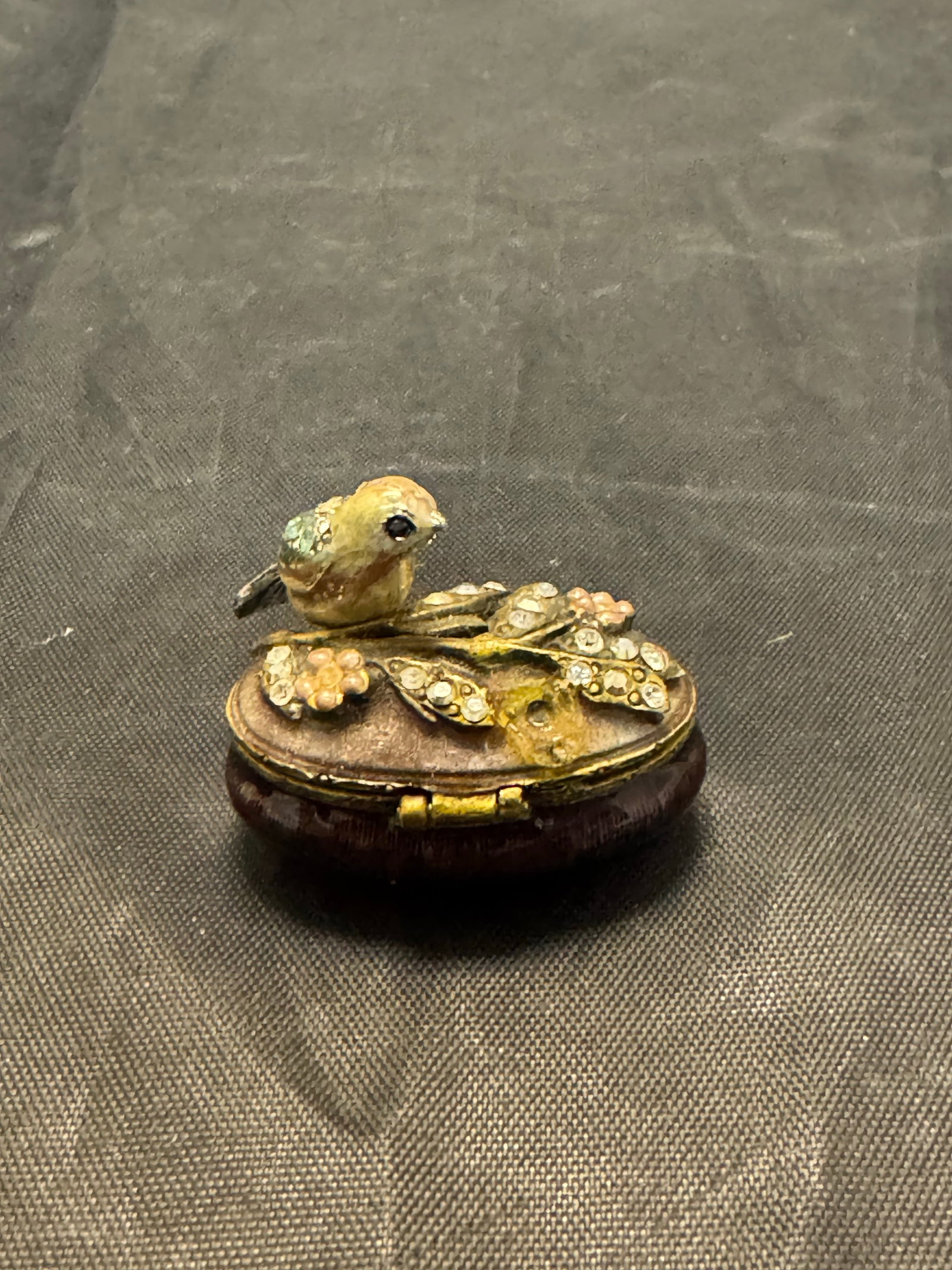 Jay Strongwater Miniature Bird Enamel Trinket Pill Box Swarovski Signed Vintage - 4
