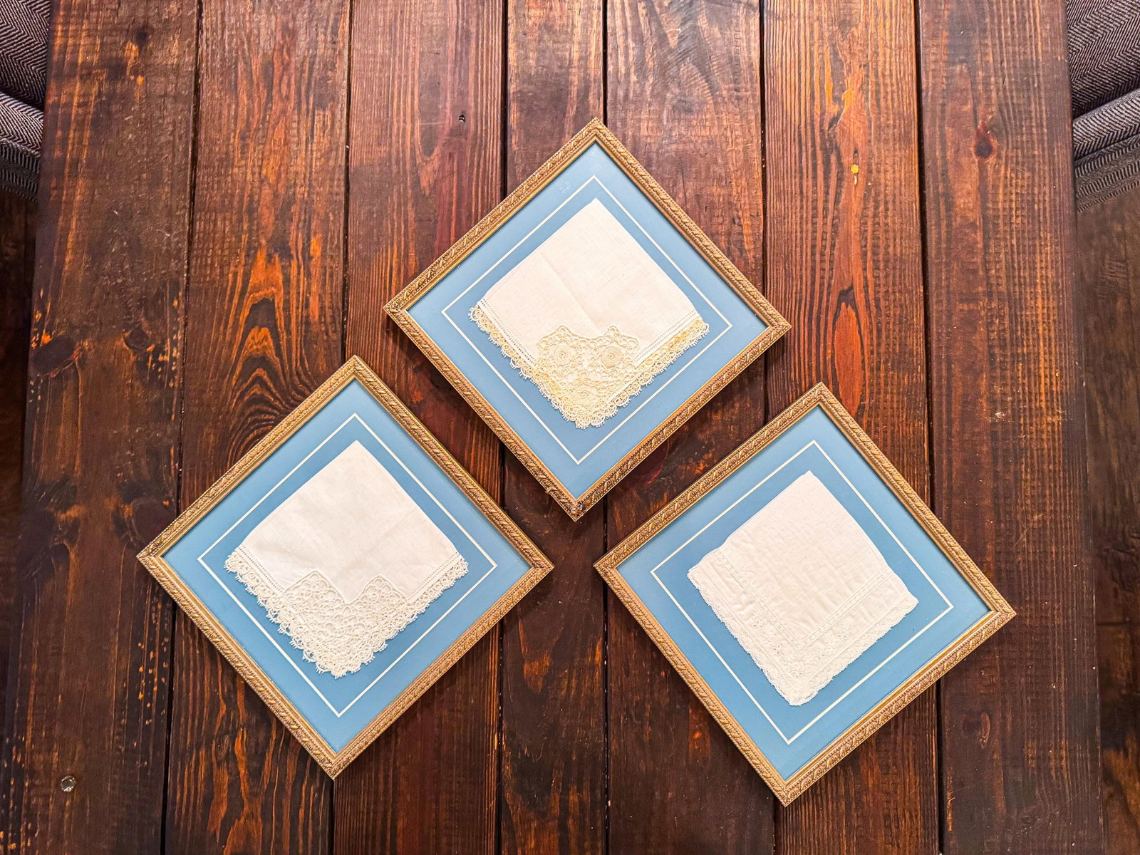 Vintage Framed Lace Handkerchiefs - Set of 3 - 2