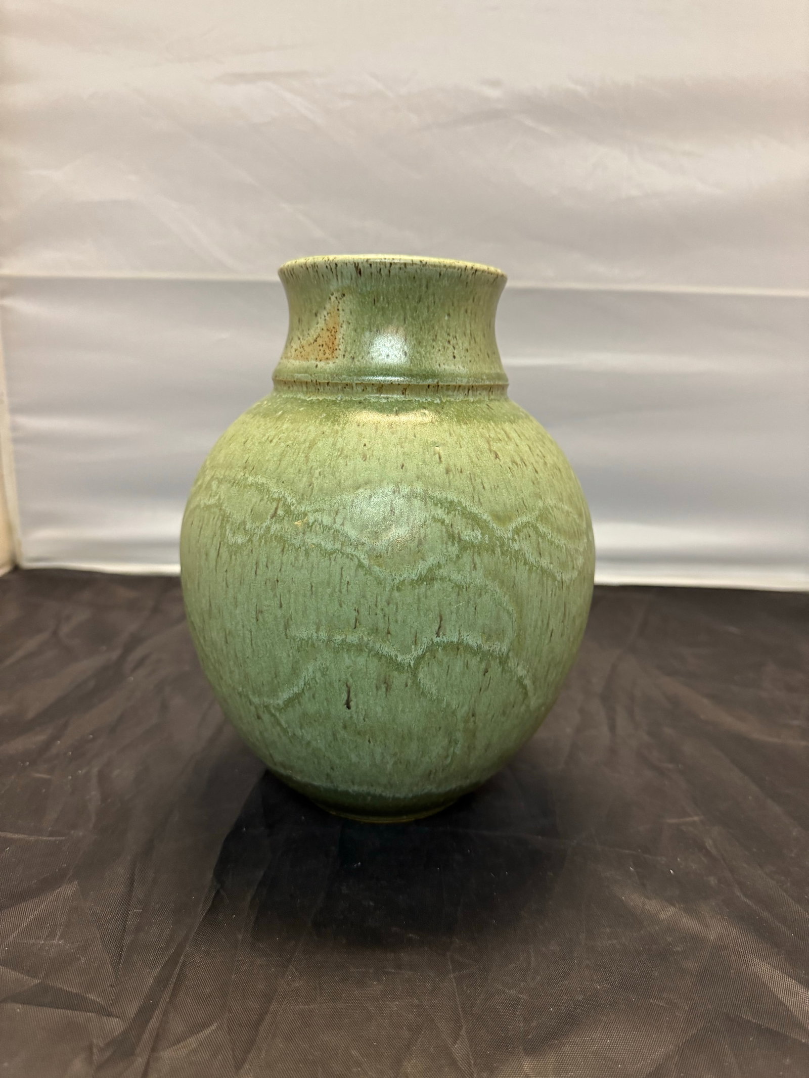 Vintage Titian Potteries Crown Lynn Nz Art Pottery Vase J3 Green Drip Marble Glaze MCM - 6