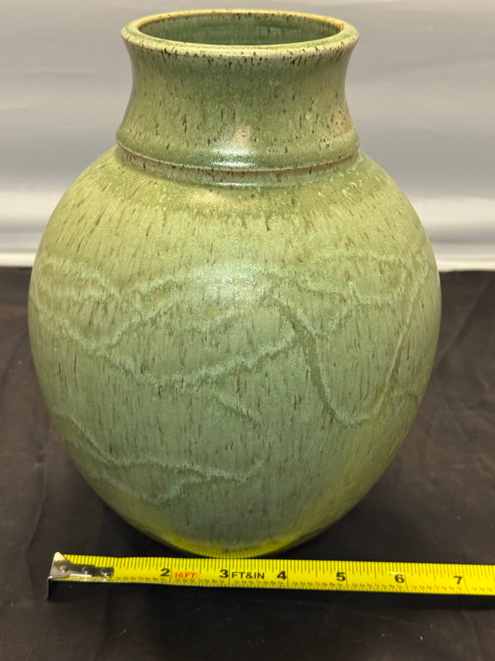 Vintage Titian Potteries Crown Lynn Nz Art Pottery Vase J3 Green Drip Marble Glaze MCM - 7