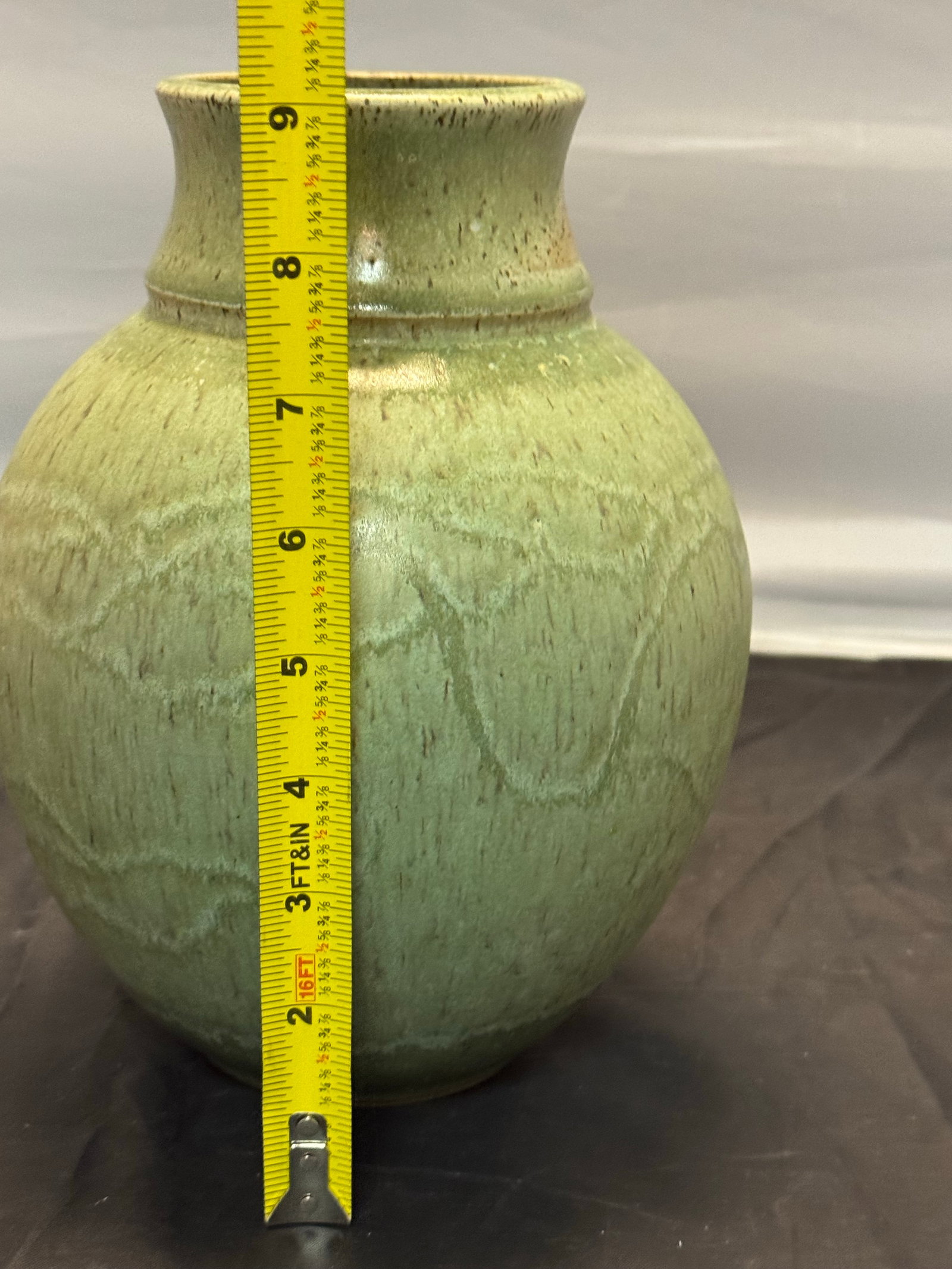 Vintage Titian Potteries Crown Lynn Nz Art Pottery Vase J3 Green Drip Marble Glaze MCM - 8
