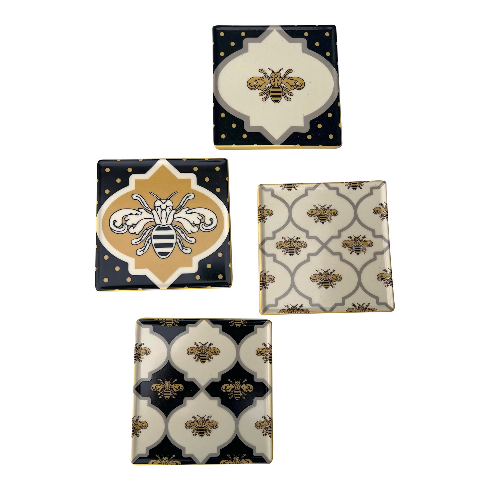 Late 20th Century Mackenzie-Childs Queen Bee Coasters Ceramic Trivet Coasters - Set of 4 (1 of 6)