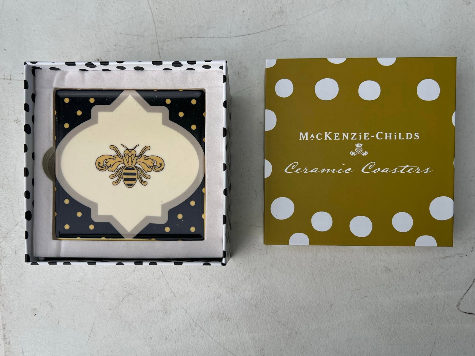 Late 20th Century Mackenzie-Childs Queen Bee Coasters Ceramic Trivet Coasters - Set of 4 - 3