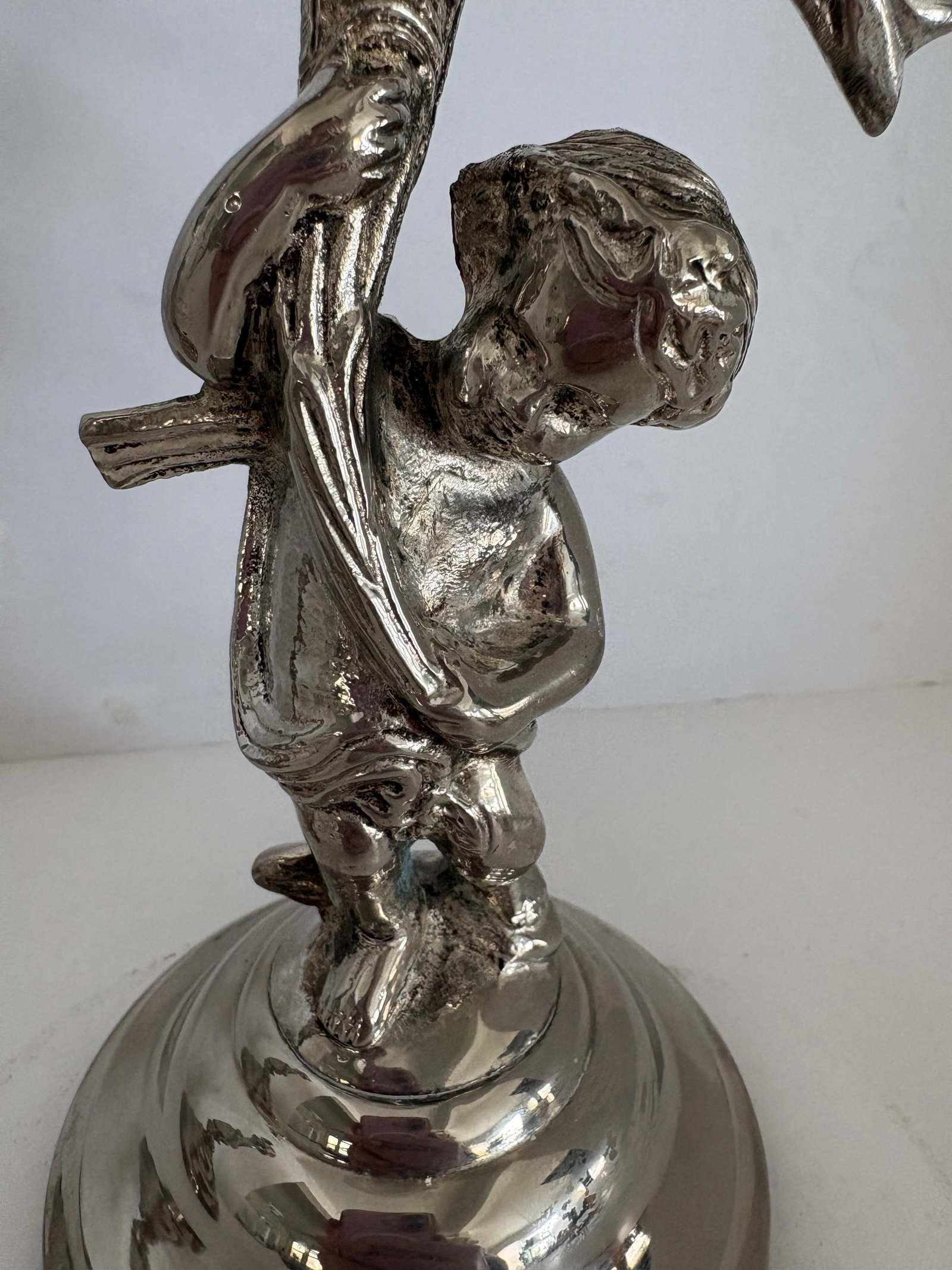 Mid-Century Silverplate Figural Candlesticks With Climbing Boy Motif, Pair Hollywood Regency 1950s D - 3