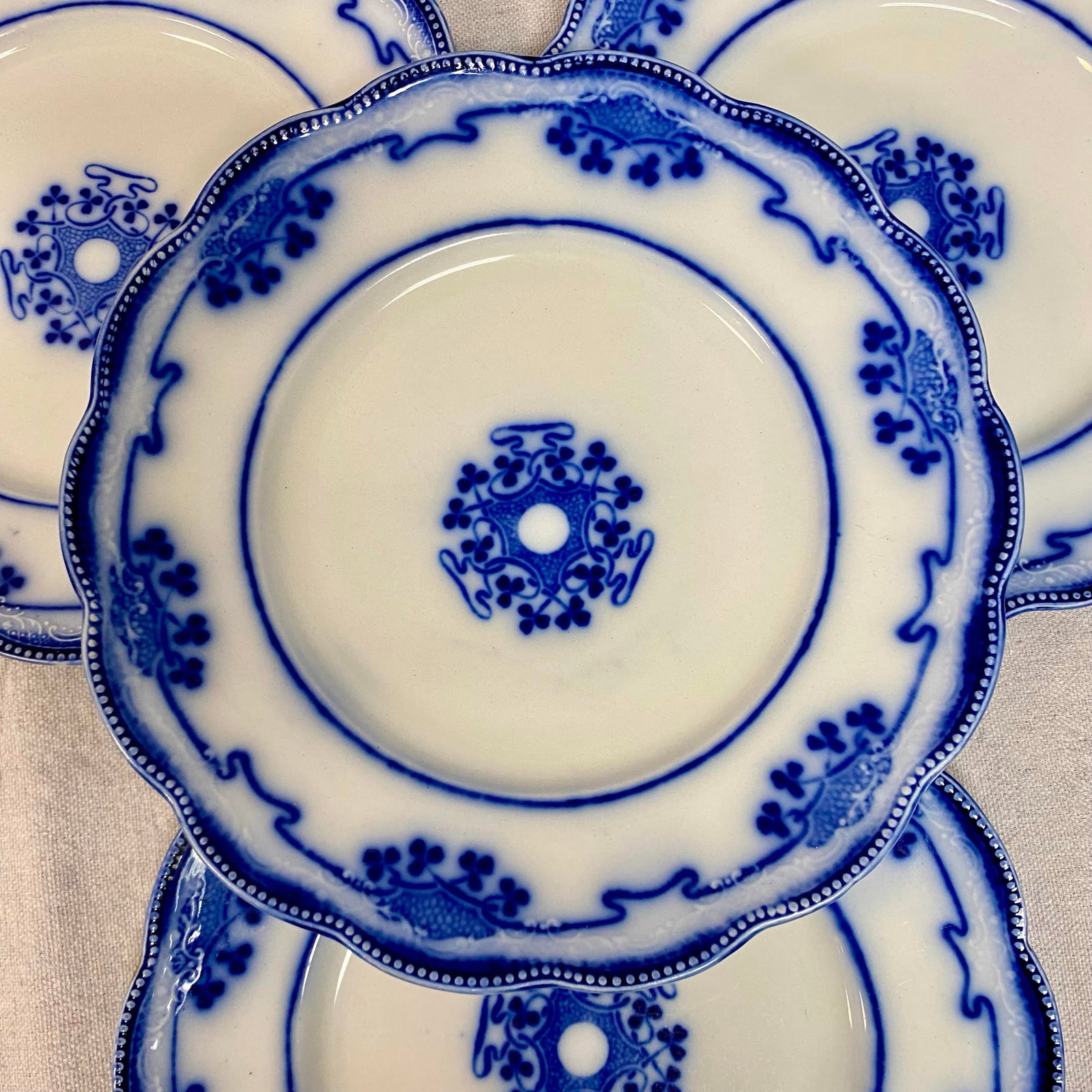 Antique Flow Blue Luncheon Plates, Lorne Clovers by Grindley - Set of 5 - 2