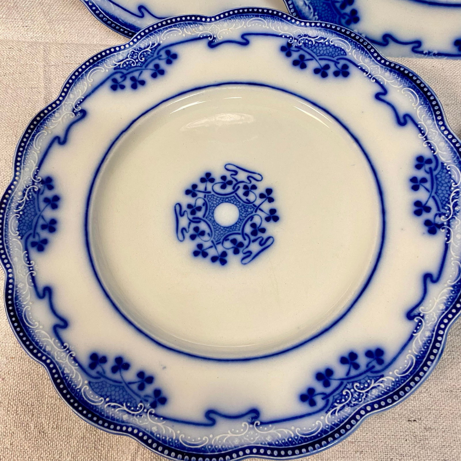 Antique Flow Blue Luncheon Plates, Lorne Clovers by Grindley - Set of 5 - 3