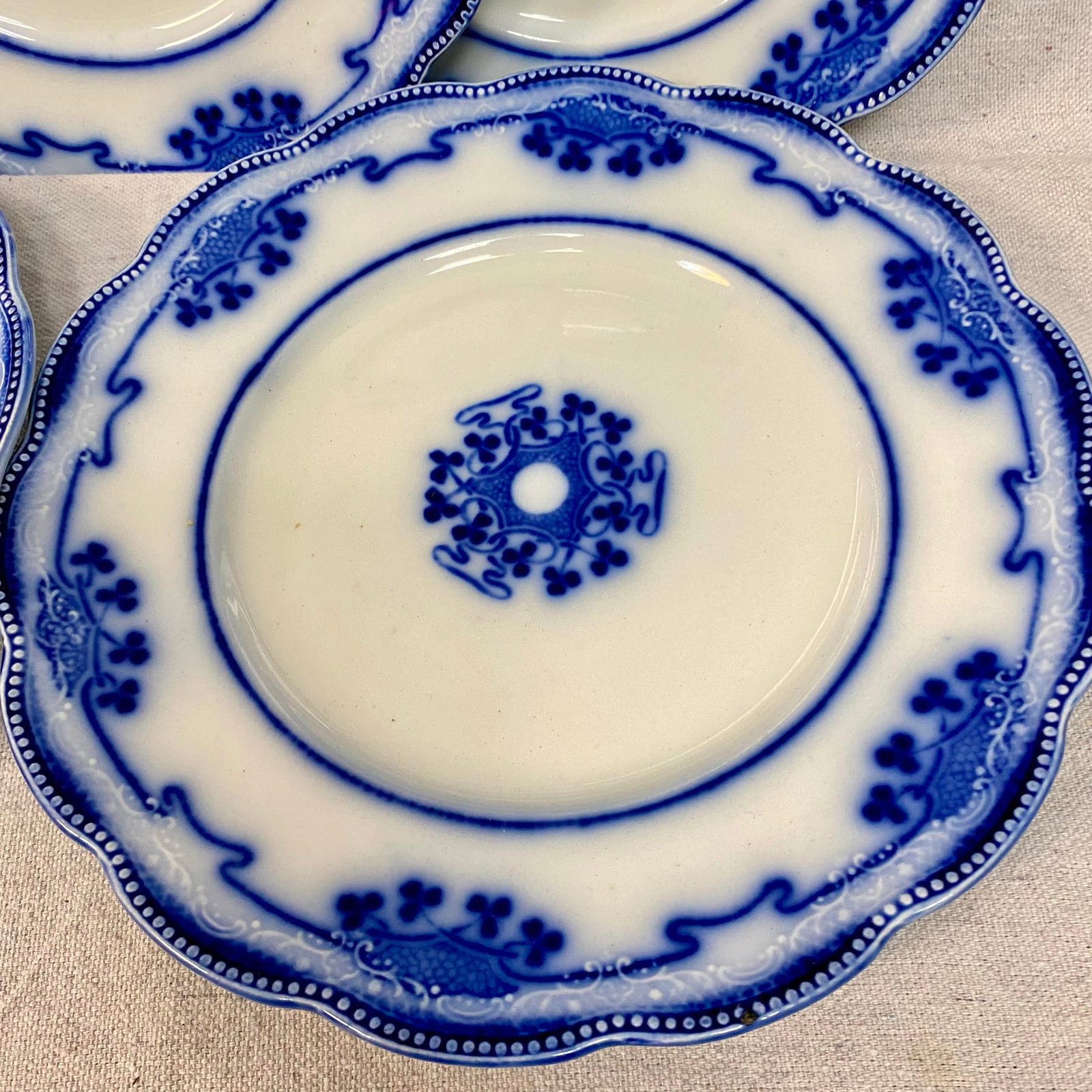 Antique Flow Blue Luncheon Plates, Lorne Clovers by Grindley - Set of 5 - 4