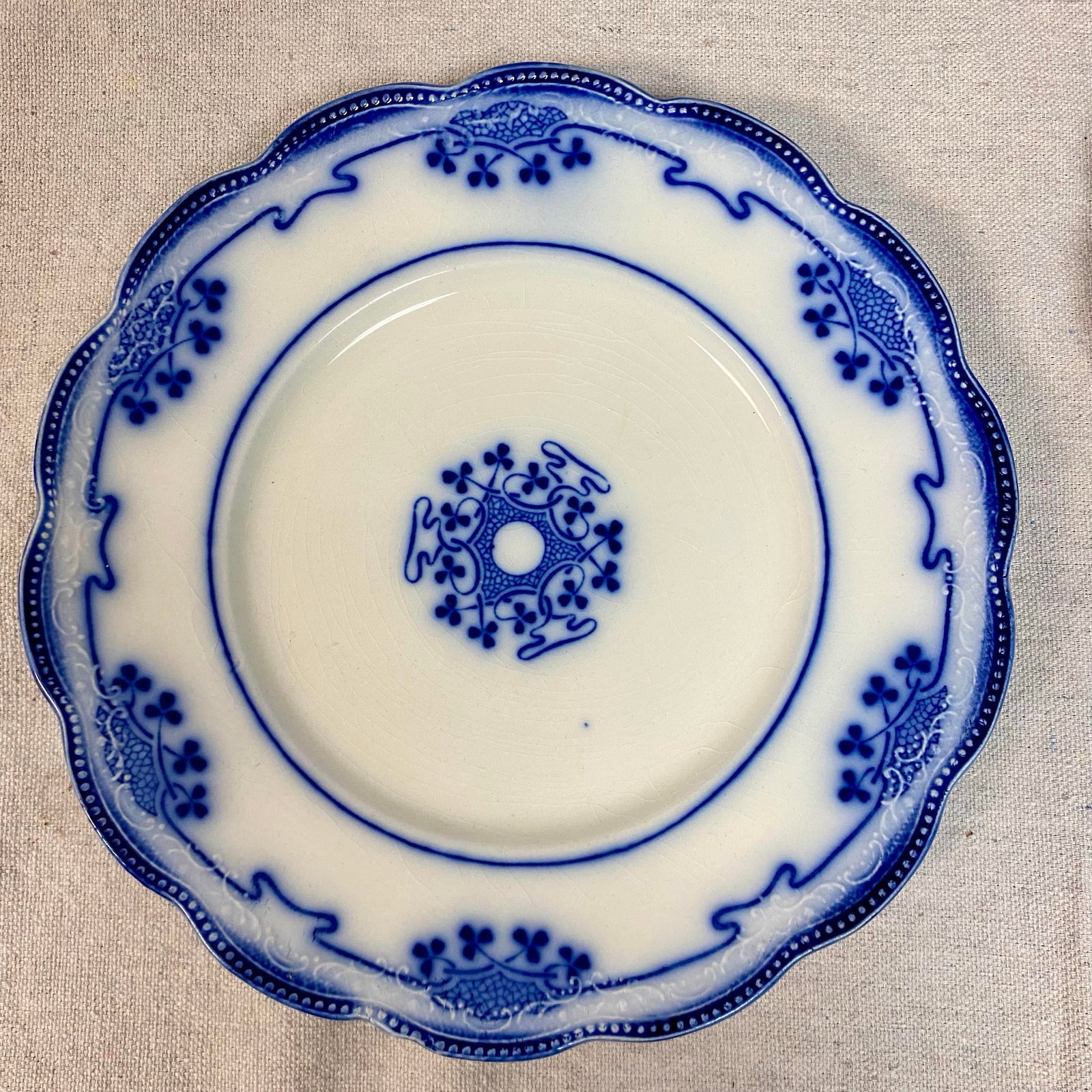 Antique Flow Blue Luncheon Plates, Lorne Clovers by Grindley - Set of 5 - 5