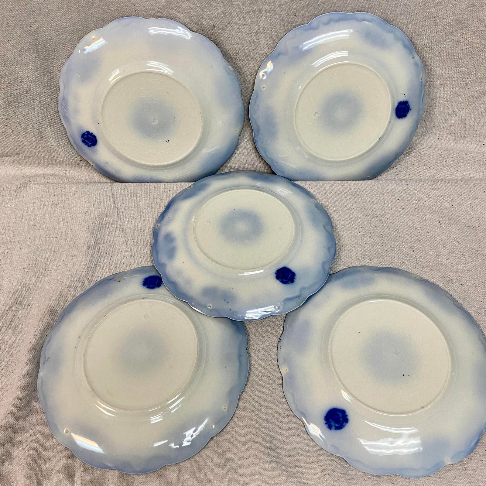 Antique Flow Blue Luncheon Plates, Lorne Clovers by Grindley - Set of 5 - 9