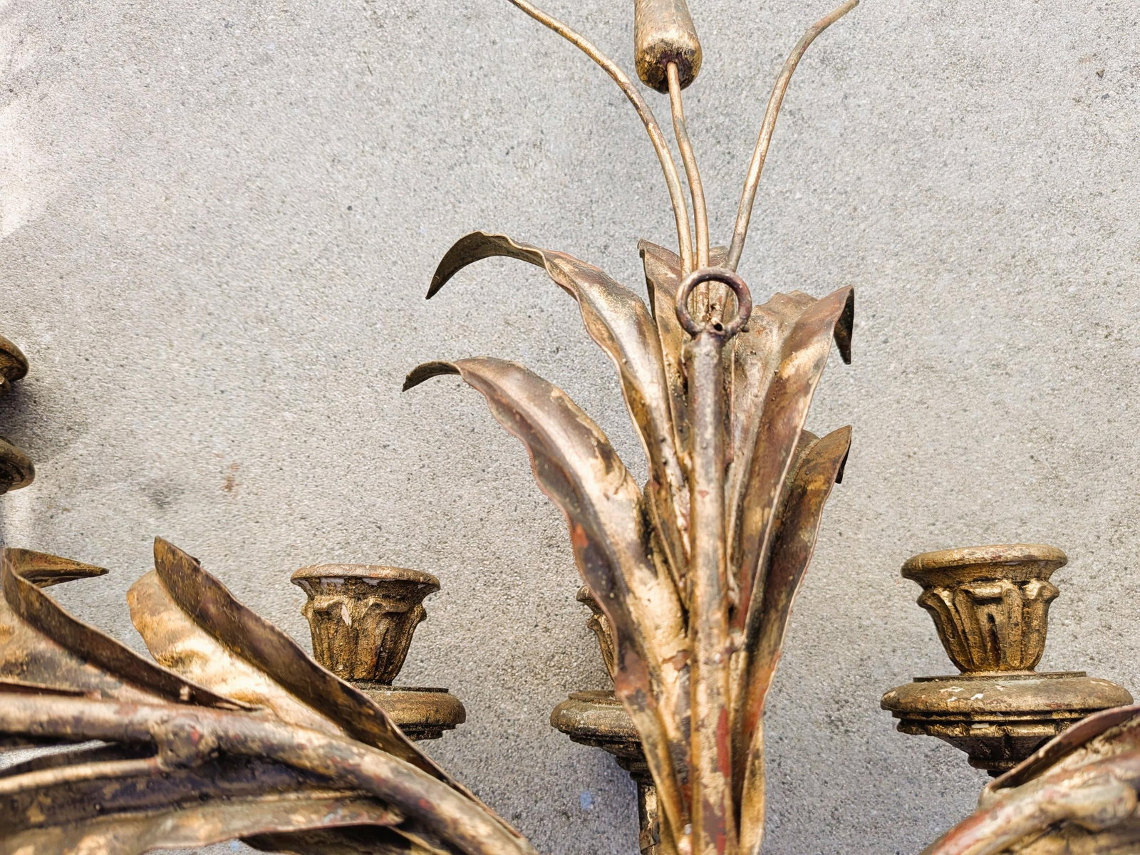 Vintage Hollywood Regency Brass Italian Toleware Candelabra Wall Sconce - 9