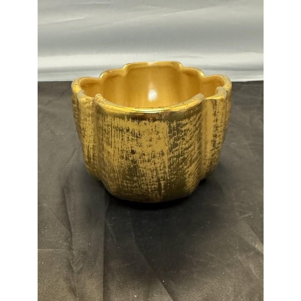 Stangl Pottery Scallop Pumpkin Painted 22k Gold Bowl 1960s Nj Vintage MCM #2064 - 5