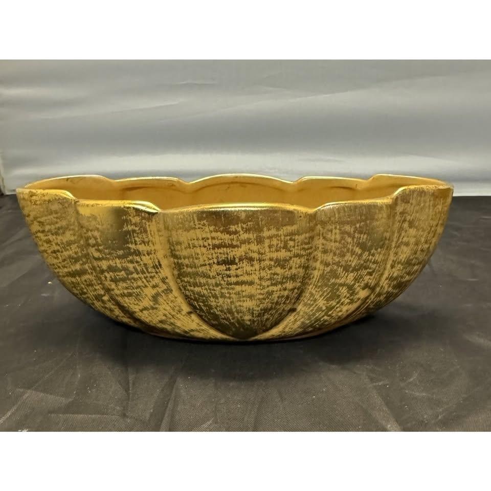 Stangl Pottery Scallop Pumpkin Painted 22k Gold Bowl 1960s Nj Vintage MCM #2064 - 6