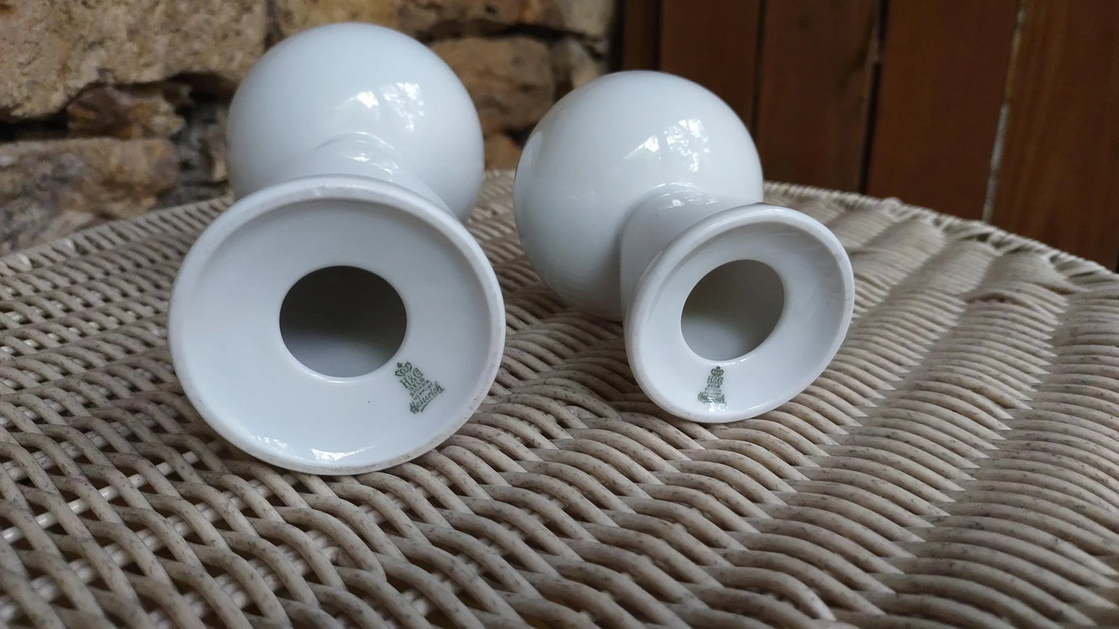 Vintage Heinrich and Co. Mid-Century Modern White Ceramic Candle Holders-Pair - 2