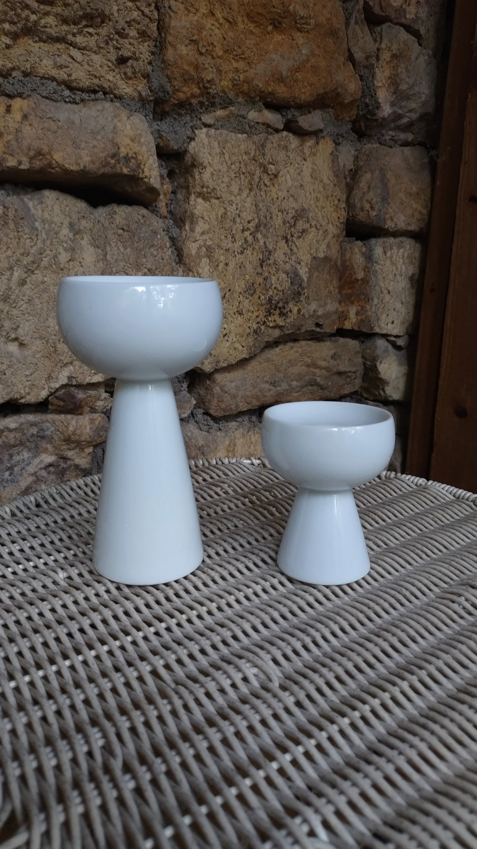 Vintage Heinrich and Co. Mid-Century Modern White Ceramic Candle Holders-Pair - 5