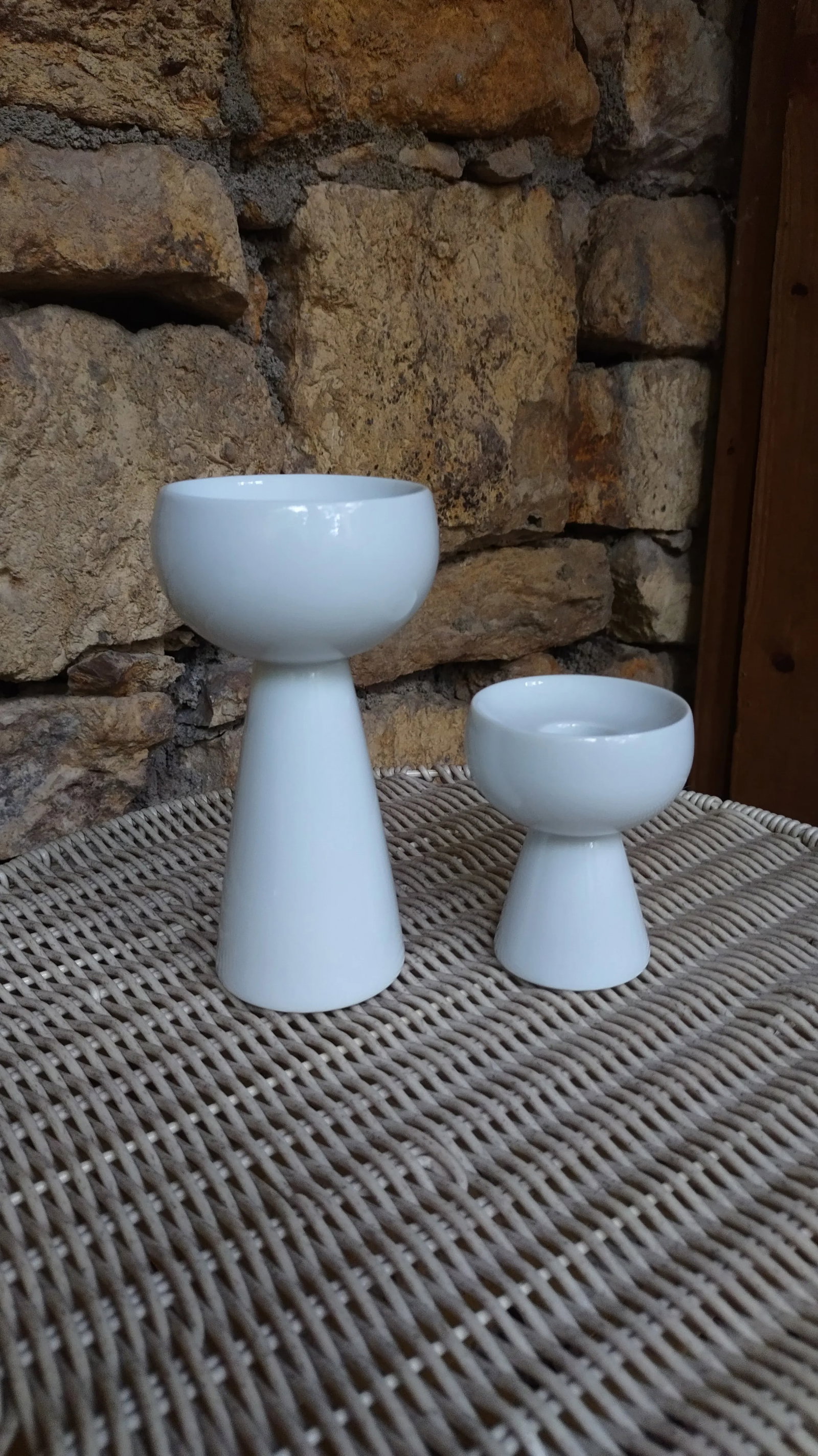 Vintage Heinrich and Co. Mid-Century Modern White Ceramic Candle Holders-Pair - 6