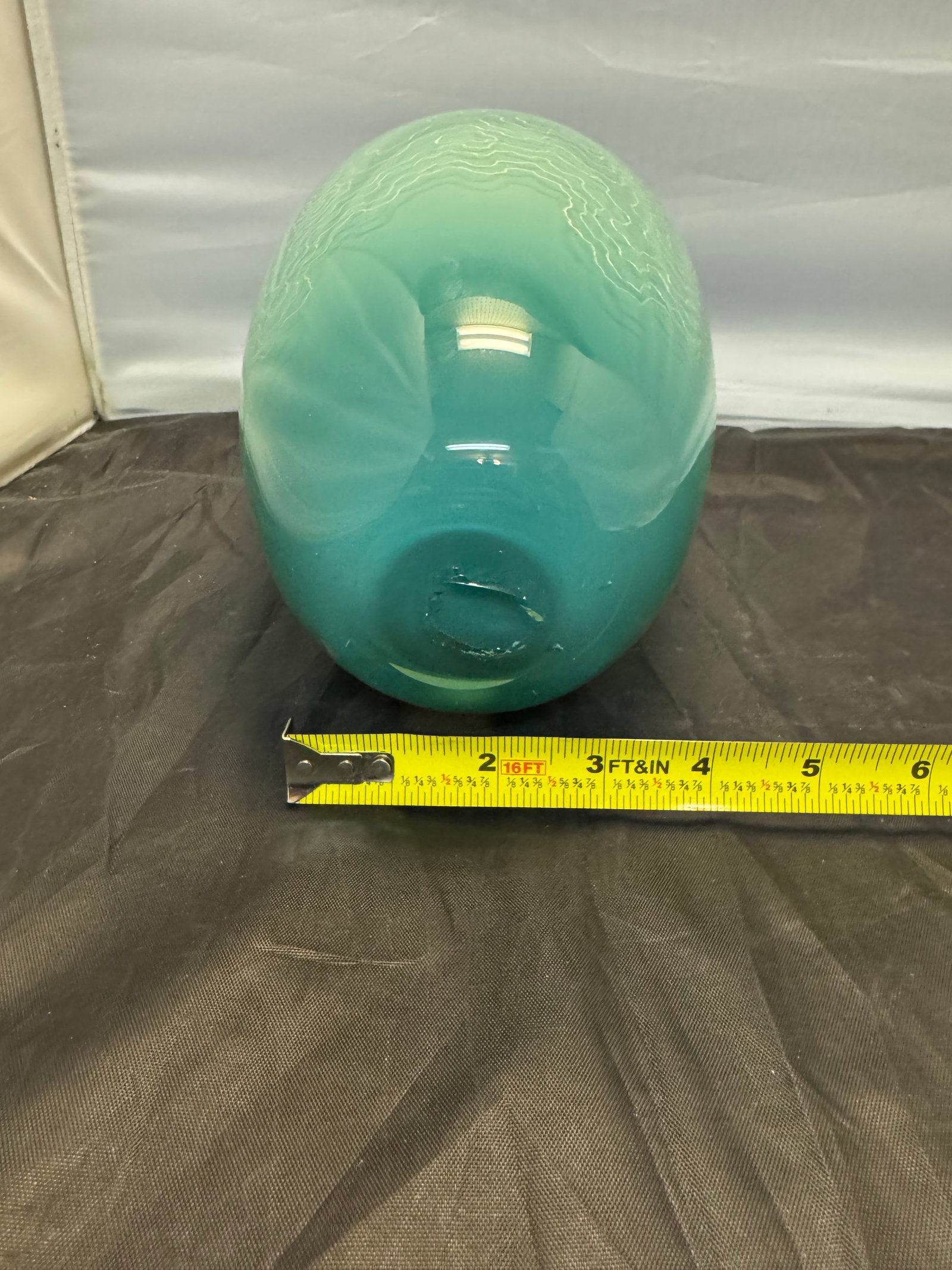 Vintage Mid Century Style Art Glass 10" Vase Emerald Seafoam Ombre Etched Swirls - 6