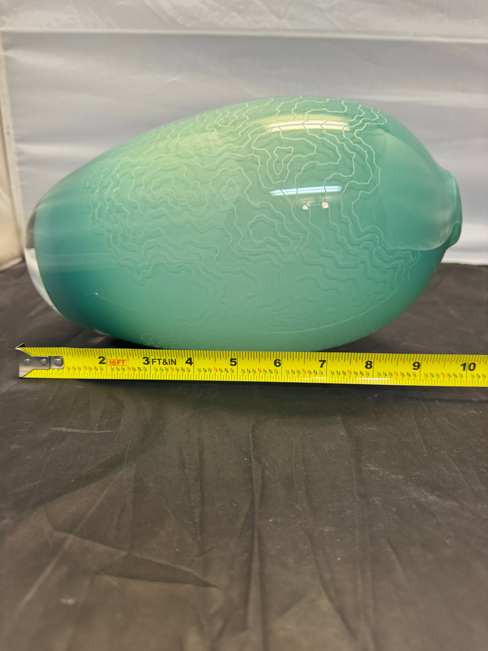 Vintage Mid Century Style Art Glass 10" Vase Emerald Seafoam Ombre Etched Swirls - 8