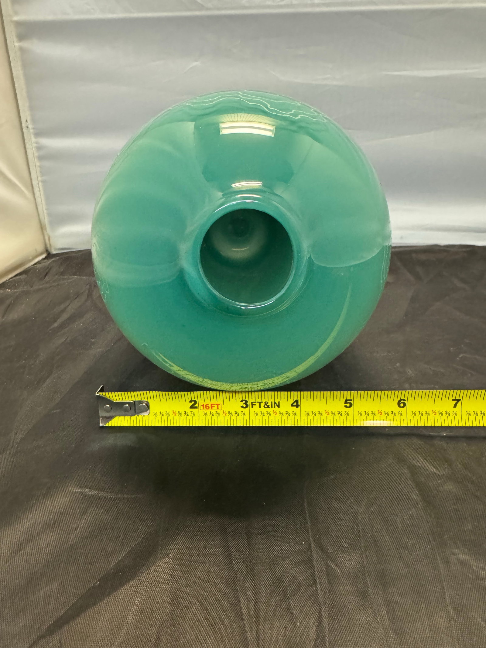 Vintage Mid Century Style Art Glass 10" Vase Emerald Seafoam Ombre Etched Swirls - 9