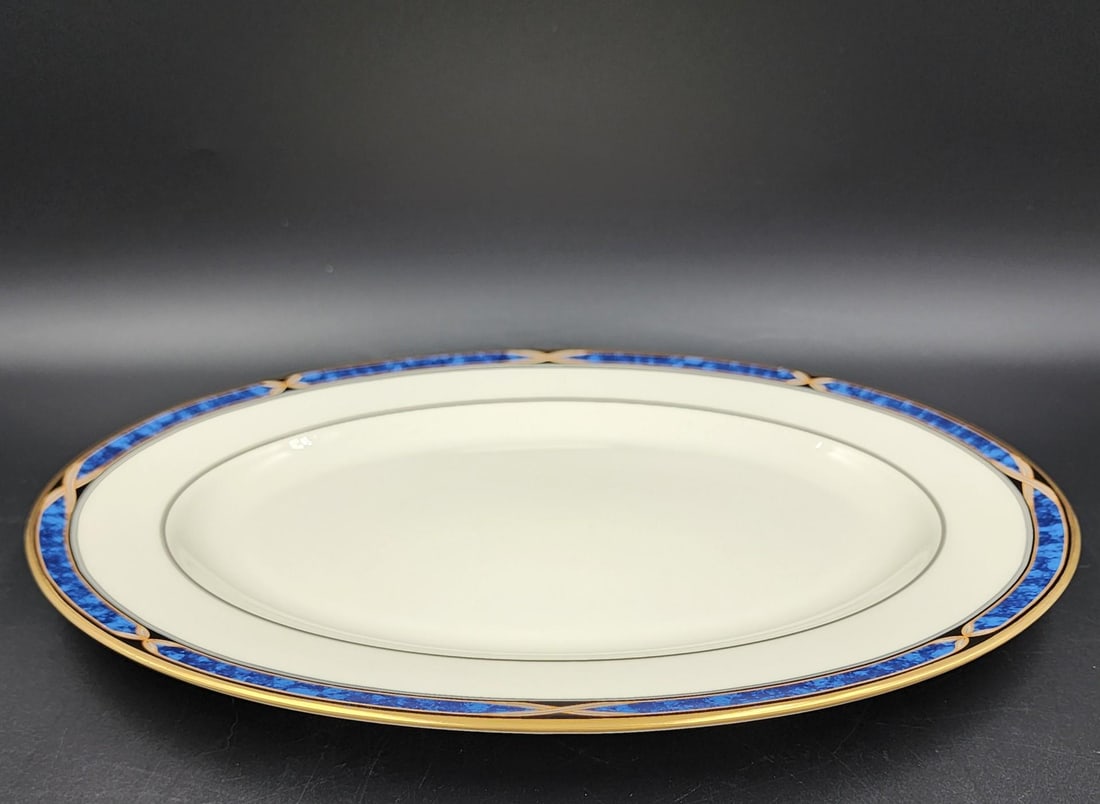Vintage Lenox Mountain View Fine Bone China Oval Serving Platter With 24k Gold Trim - 15
