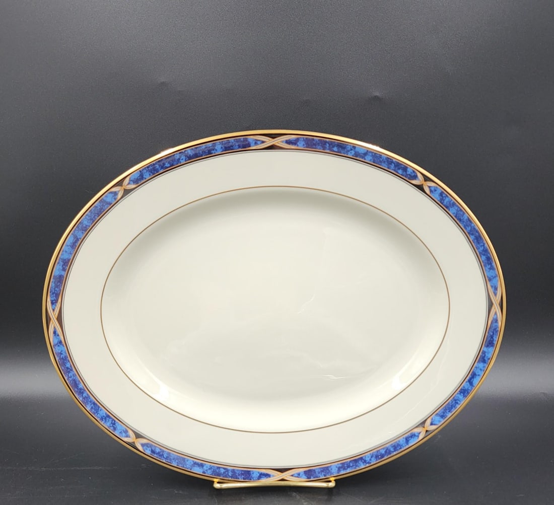 Vintage Lenox Mountain View Fine Bone China Oval Serving Platter With 24k Gold Trim - 17