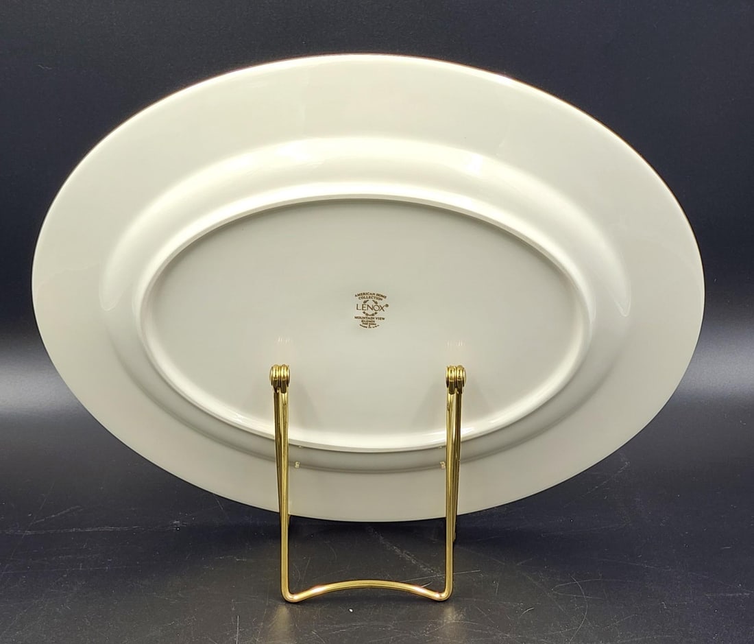Vintage Lenox Mountain View Fine Bone China Oval Serving Platter With 24k Gold Trim - 8