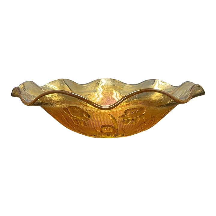 Jeannette Iris & Herringbone Marigold Carnival Glass 11" Bowl Ruffled Depression (1 of 7)