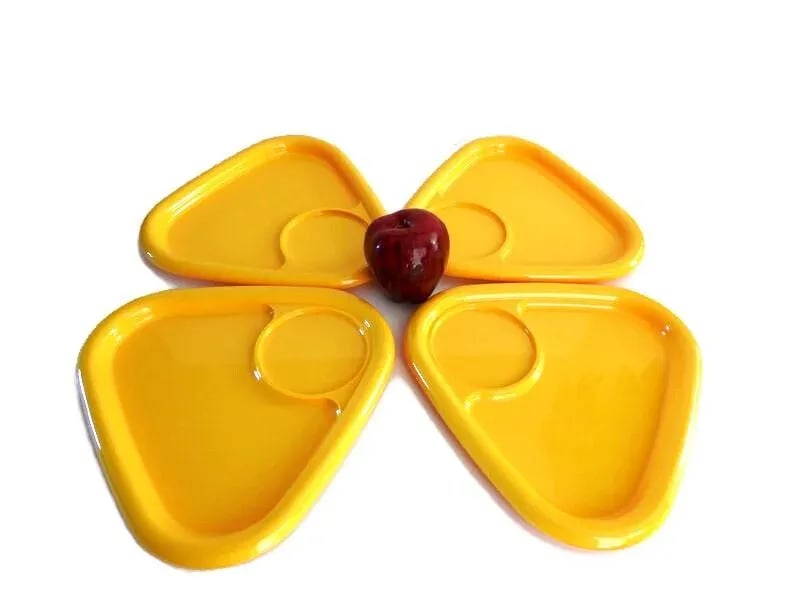 1970s Retro Picnic Plastic & Glass Snack Set for 4 People- 8 Pieces - 4