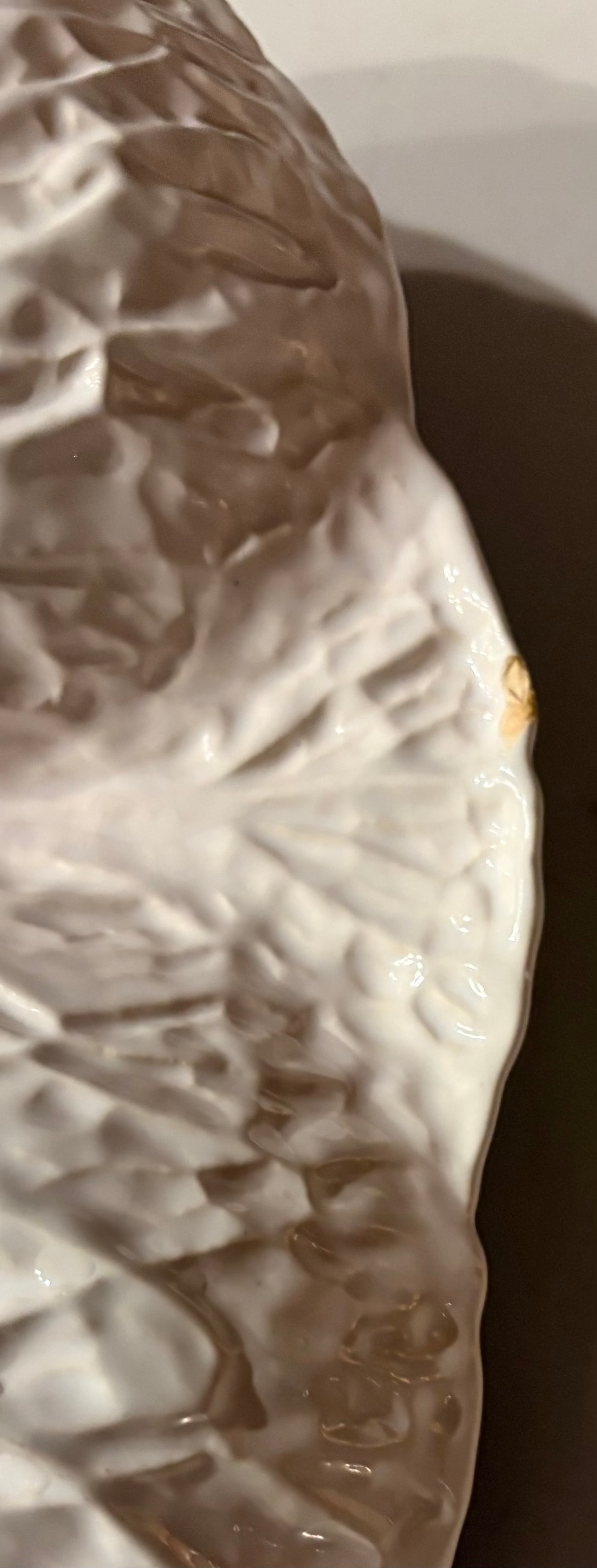 Majolica White Cabbage Ware Divided Serving Dish - 10