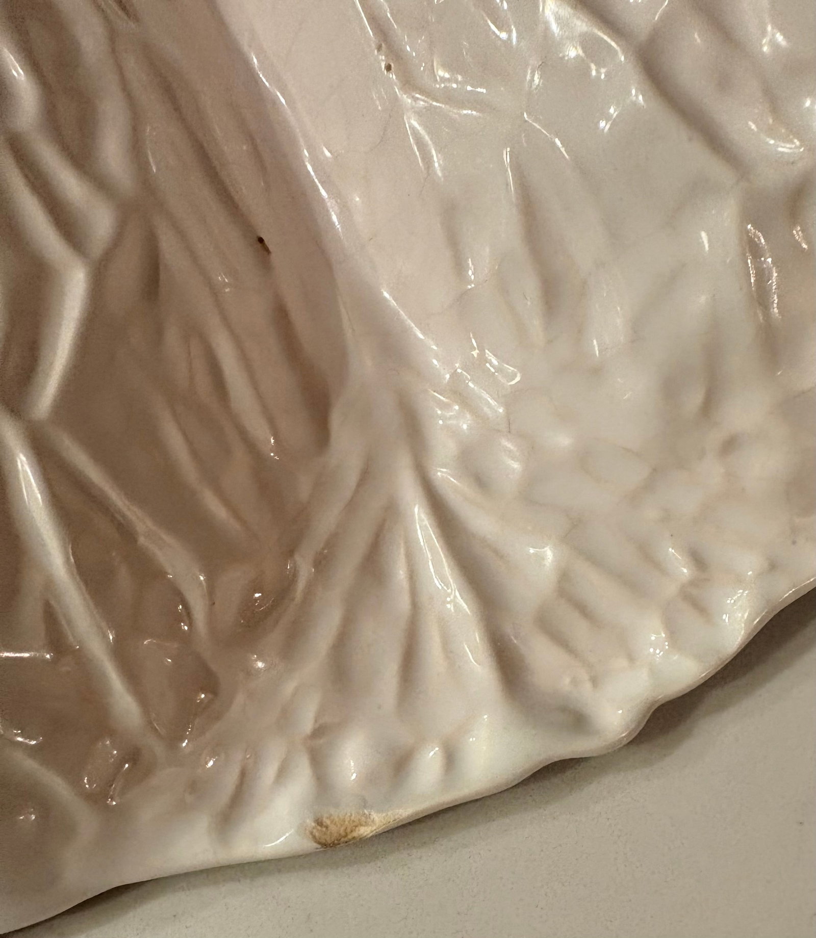 Majolica White Cabbage Ware Divided Serving Dish - 11
