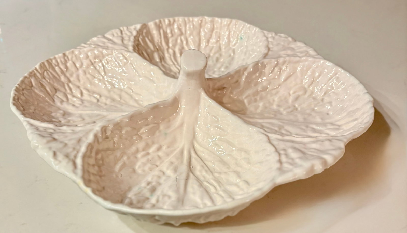 Majolica White Cabbage Ware Divided Serving Dish - 5