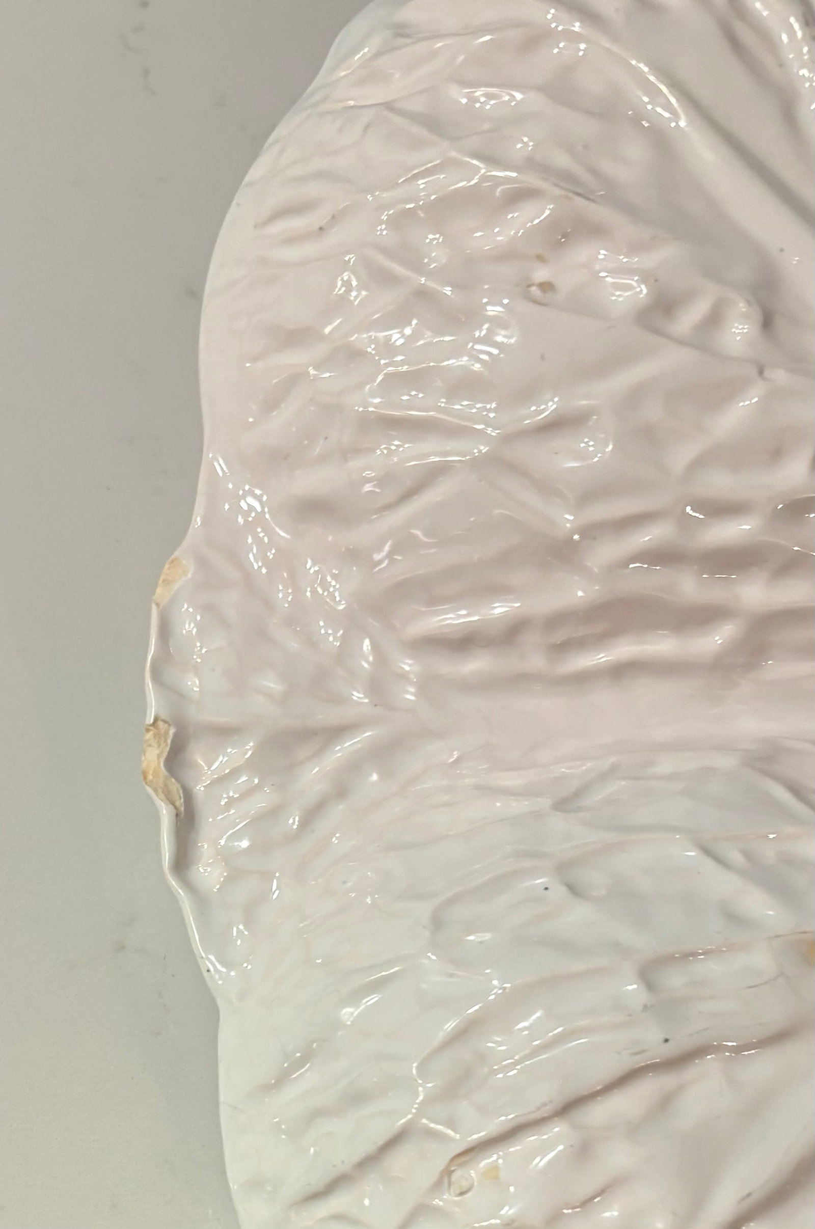 Majolica White Cabbage Ware Divided Serving Dish - 9
