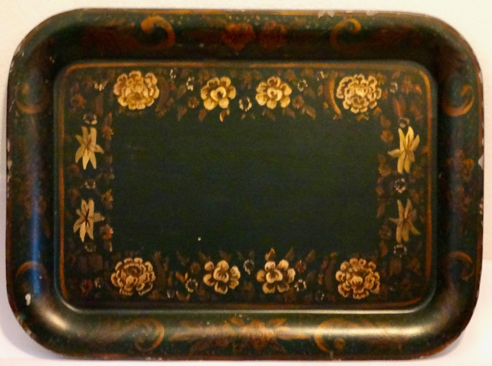Statement Size Hand Painted Gilt Toleware Tray 28 Inches - 2