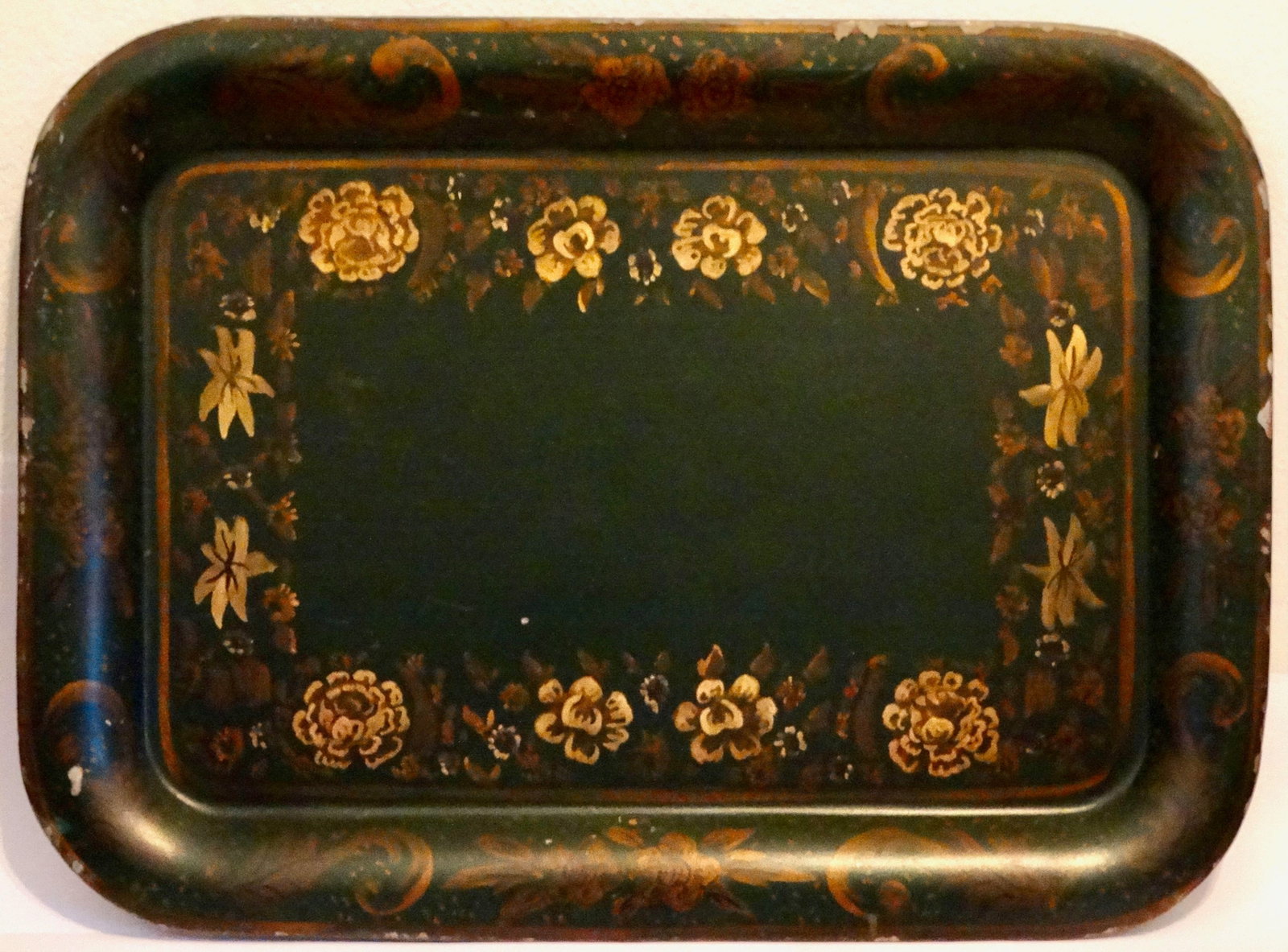 Statement Size Hand Painted Gilt Toleware Tray 28 Inches - 3