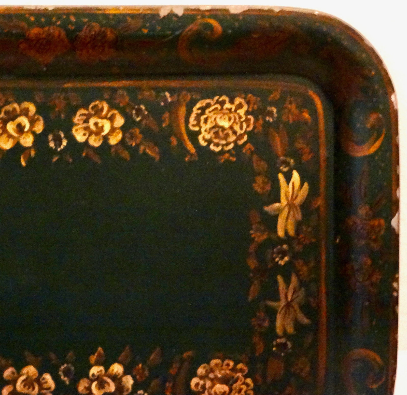 Statement Size Hand Painted Gilt Toleware Tray 28 Inches - 5