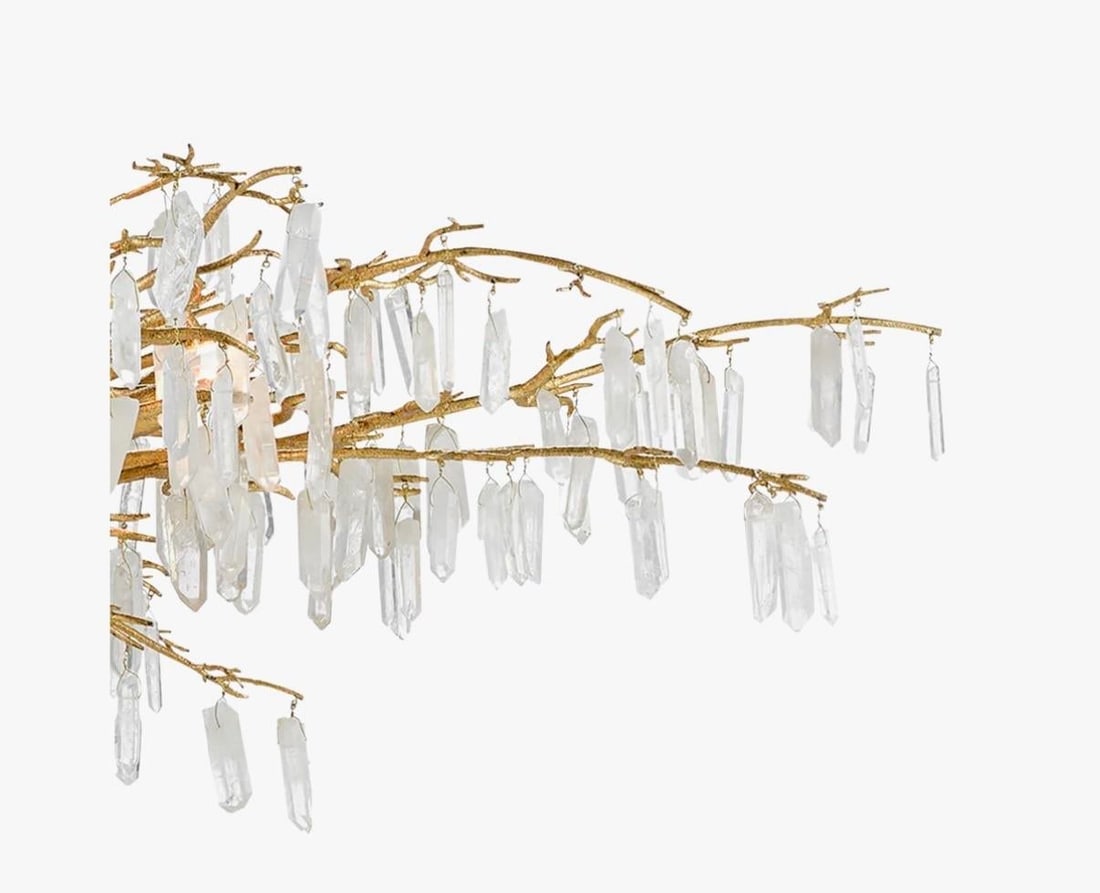 Currey & Company Aviva Stanoff Sculptural Gold Leaf & Crystal Chandelier - 2