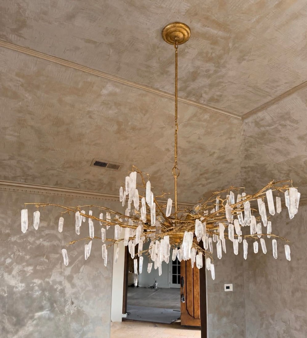 Currey & Company Aviva Stanoff Sculptural Gold Leaf & Crystal Chandelier - 4