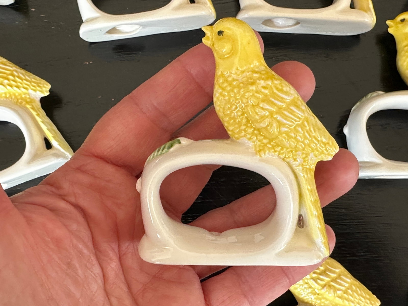 Canary Yellow Ceramic Bird Napkin Rings Set of 12 - 10