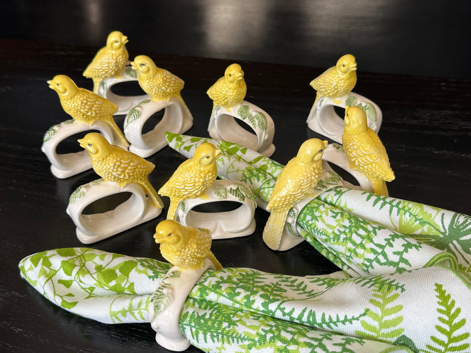 Canary Yellow Ceramic Bird Napkin Rings Set of 12 - 11