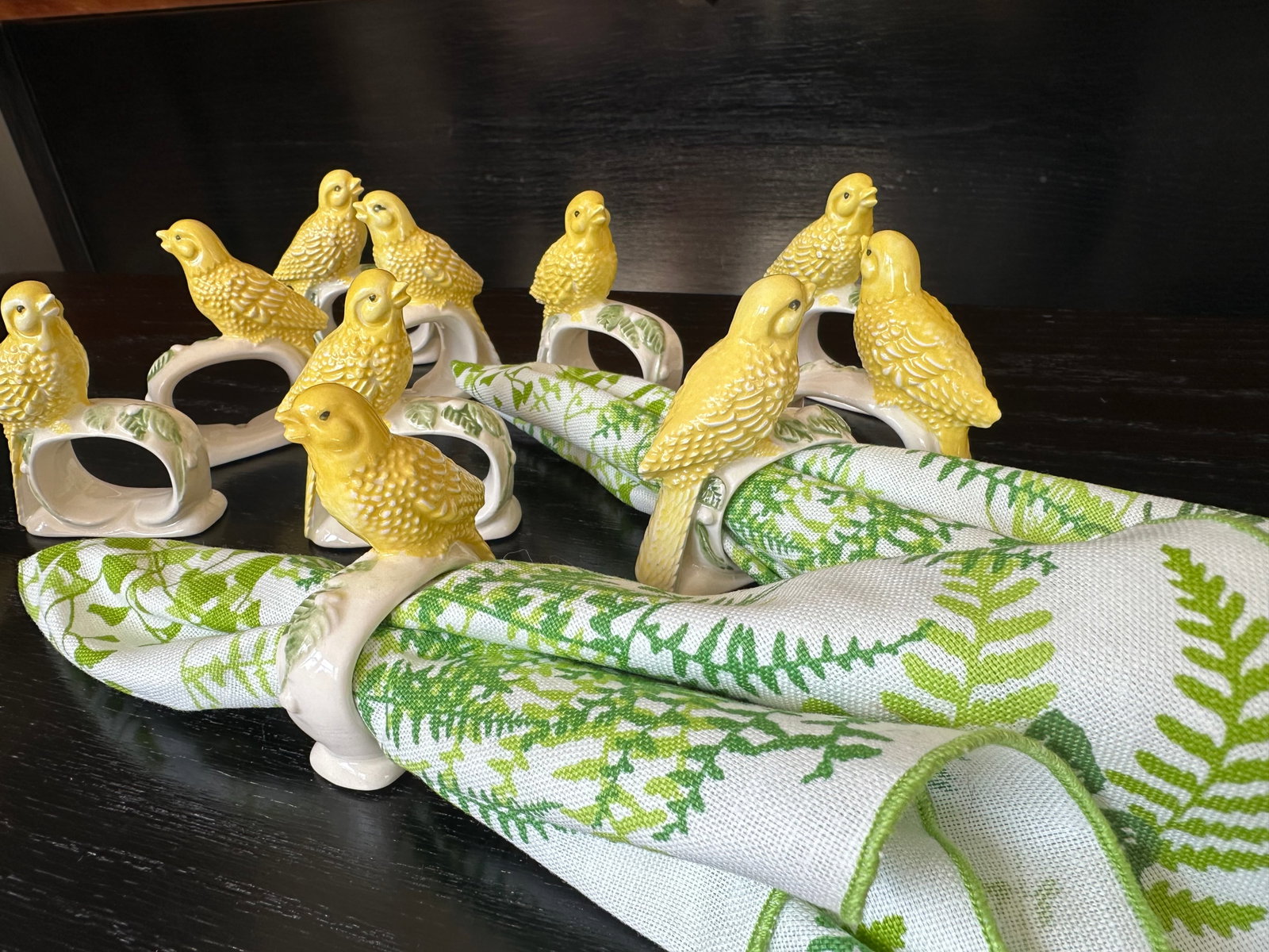 Canary Yellow Ceramic Bird Napkin Rings Set of 12 - 12