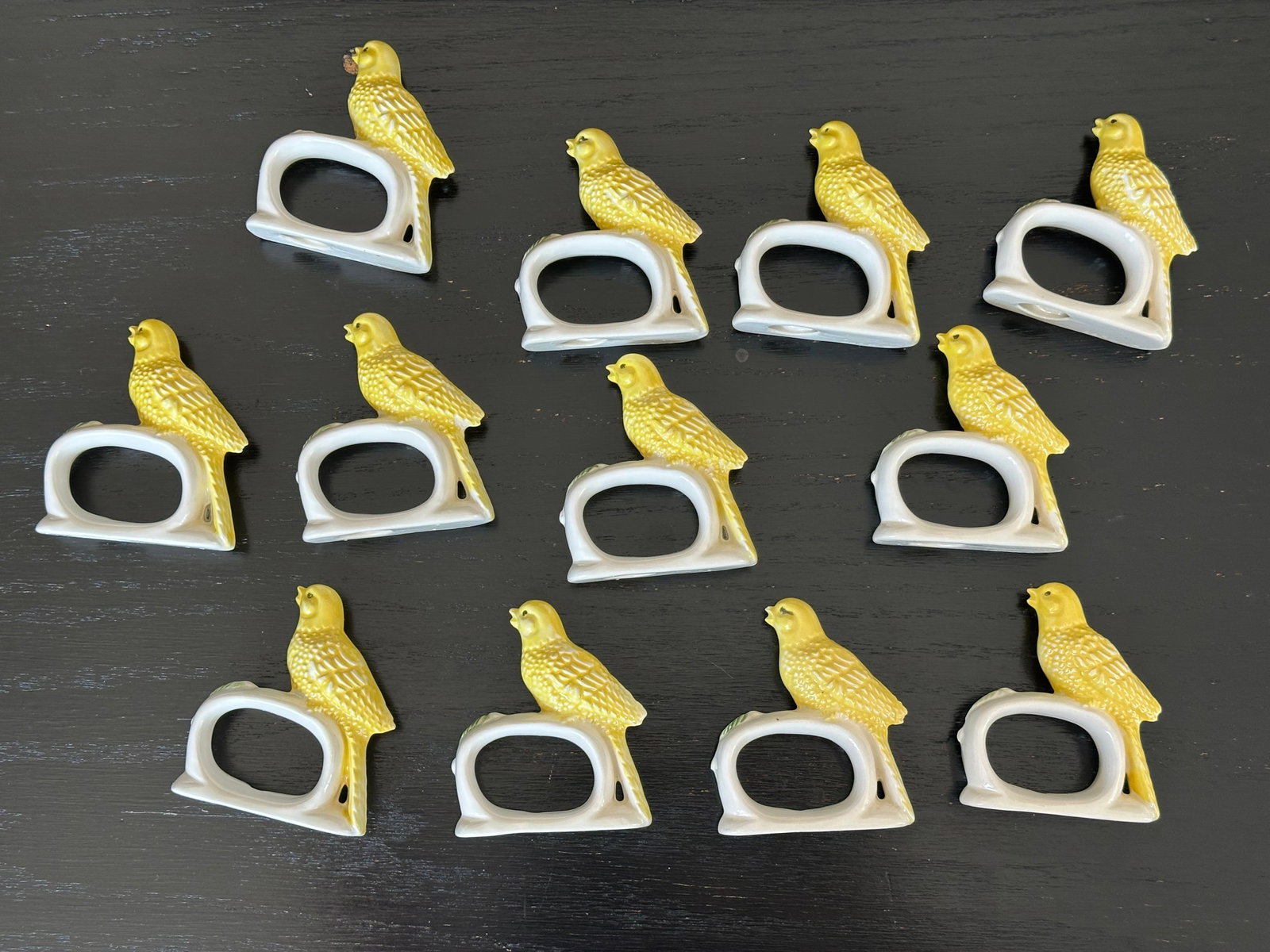 Canary Yellow Ceramic Bird Napkin Rings Set of 12 - 13