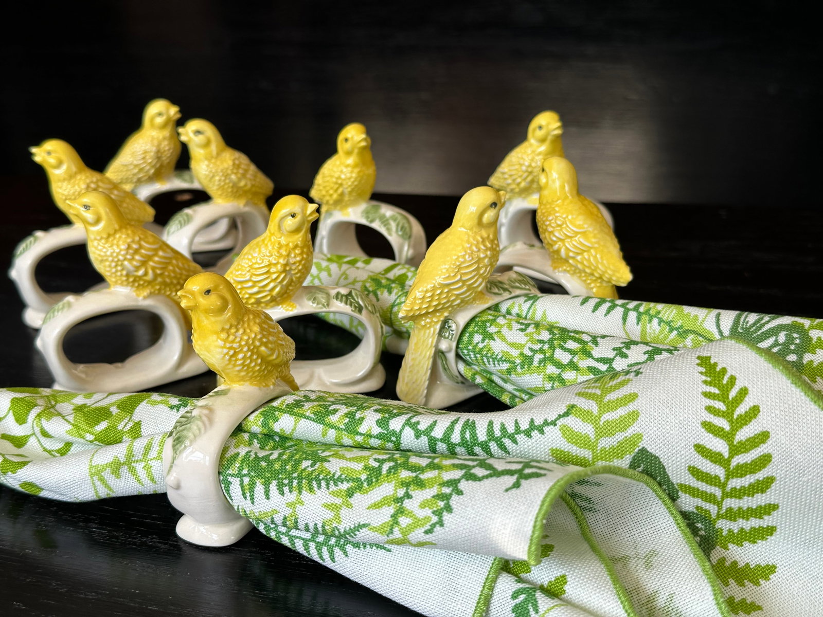 Canary Yellow Ceramic Bird Napkin Rings Set of 12 - 14