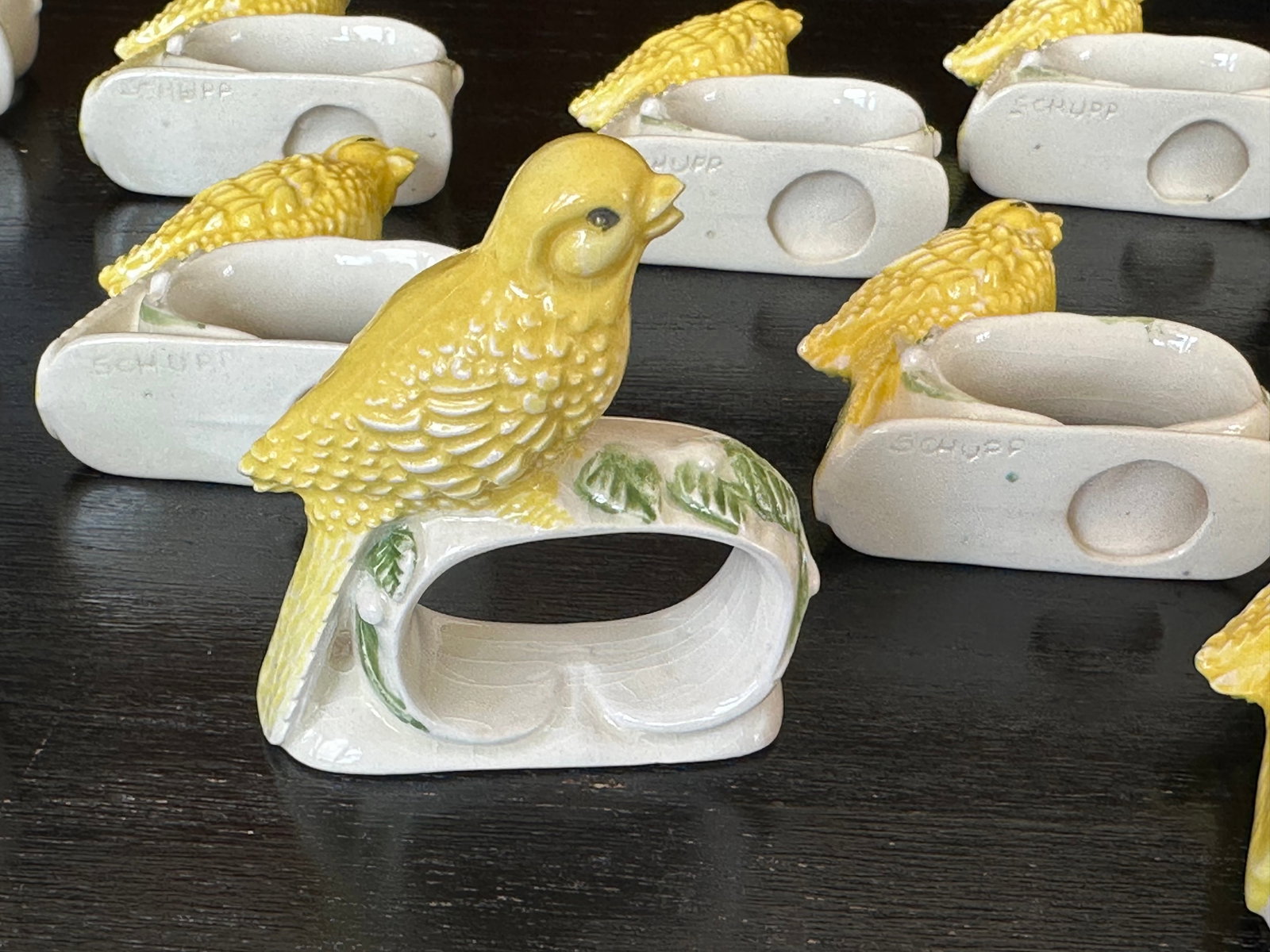 Canary Yellow Ceramic Bird Napkin Rings Set of 12 - 4