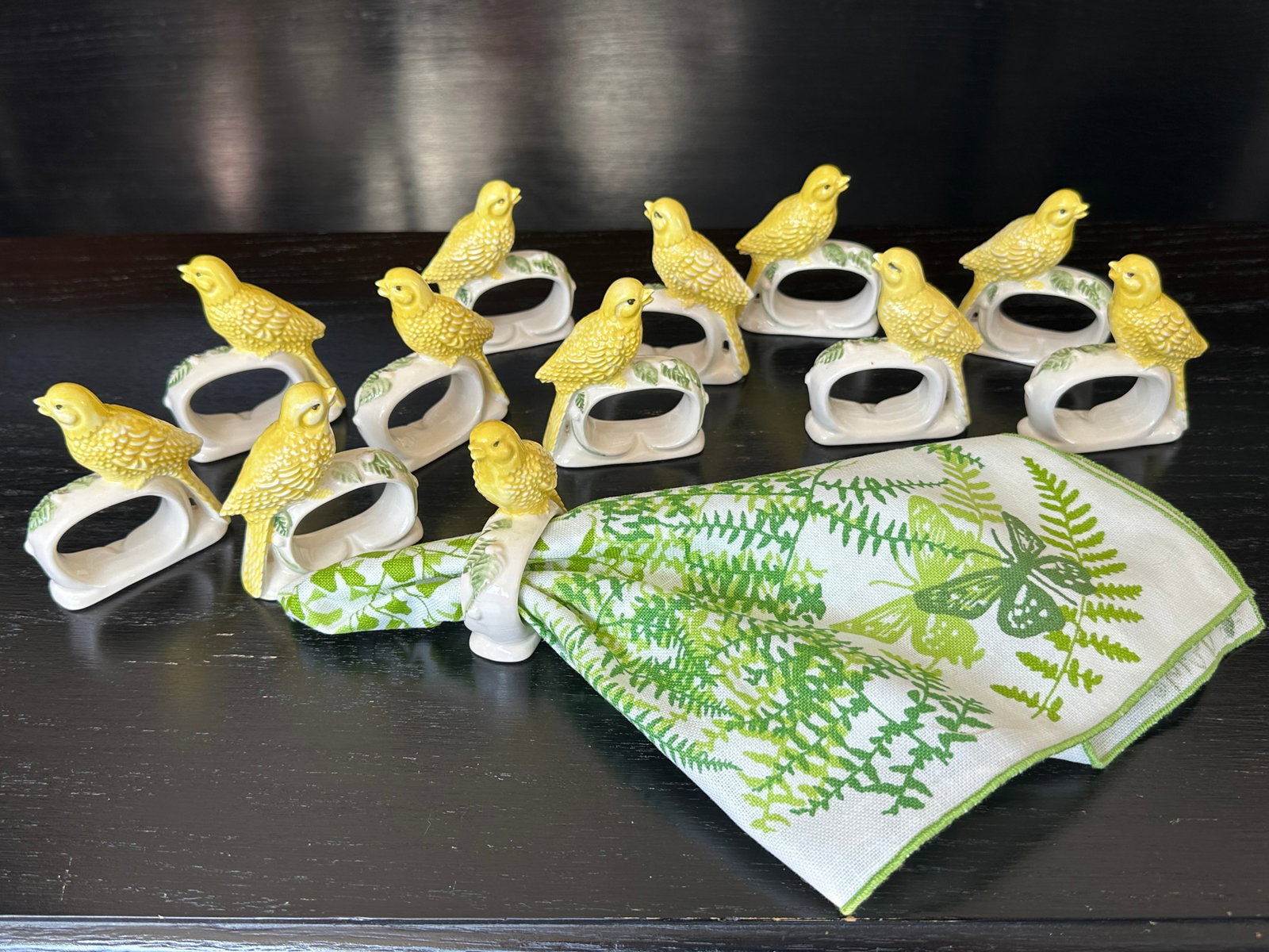 Canary Yellow Ceramic Bird Napkin Rings Set of 12 - 8