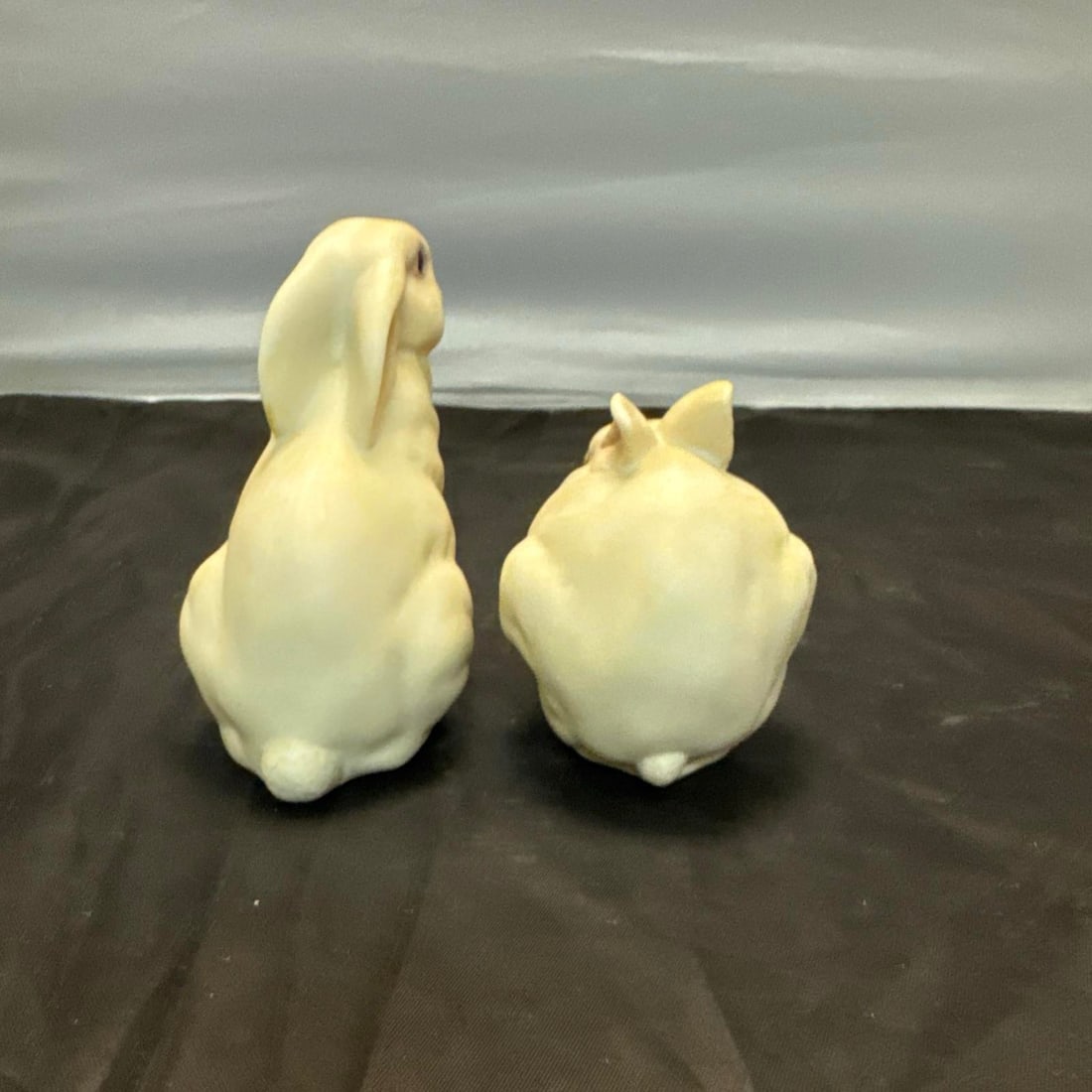 Cybis Bunny Figurines Mr Snowball & Bon Bon Bisque Porcelain Rabbit Set 1981 VTG - 2