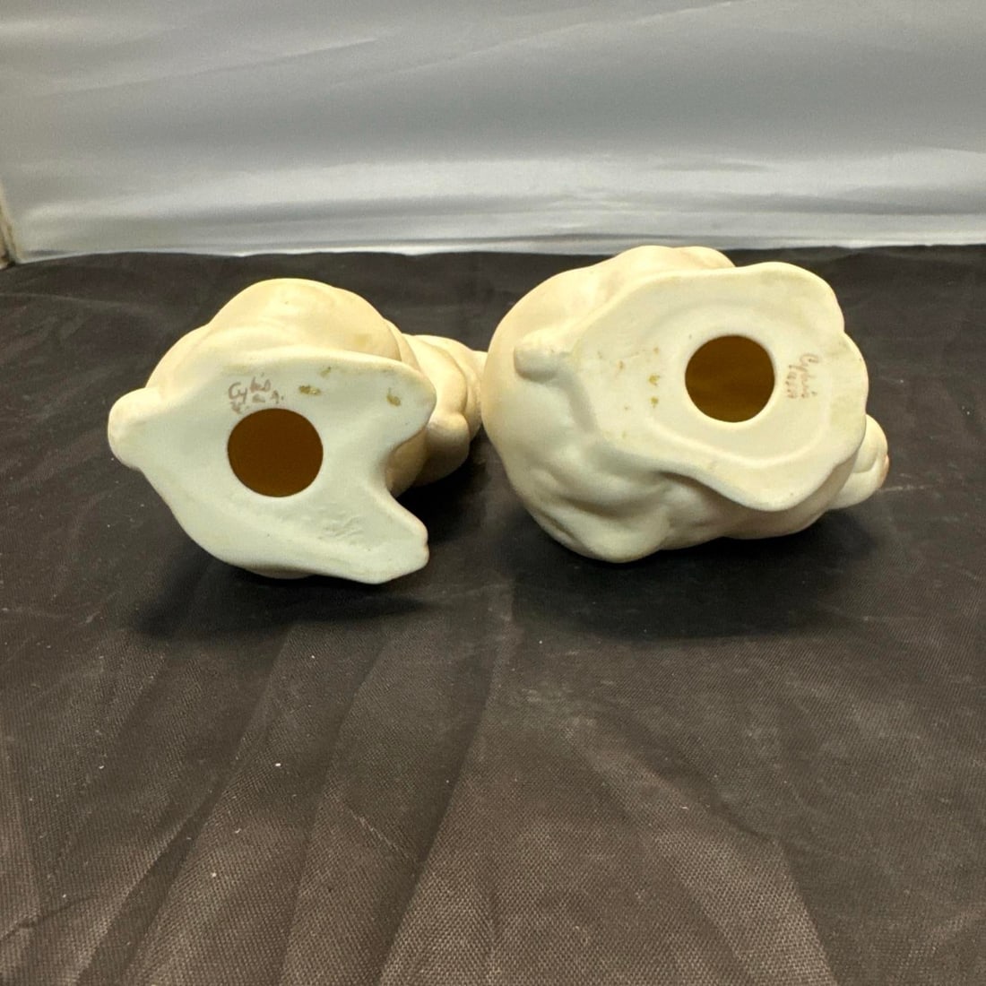 Cybis Bunny Figurines Mr Snowball & Bon Bon Bisque Porcelain Rabbit Set 1981 VTG - 3