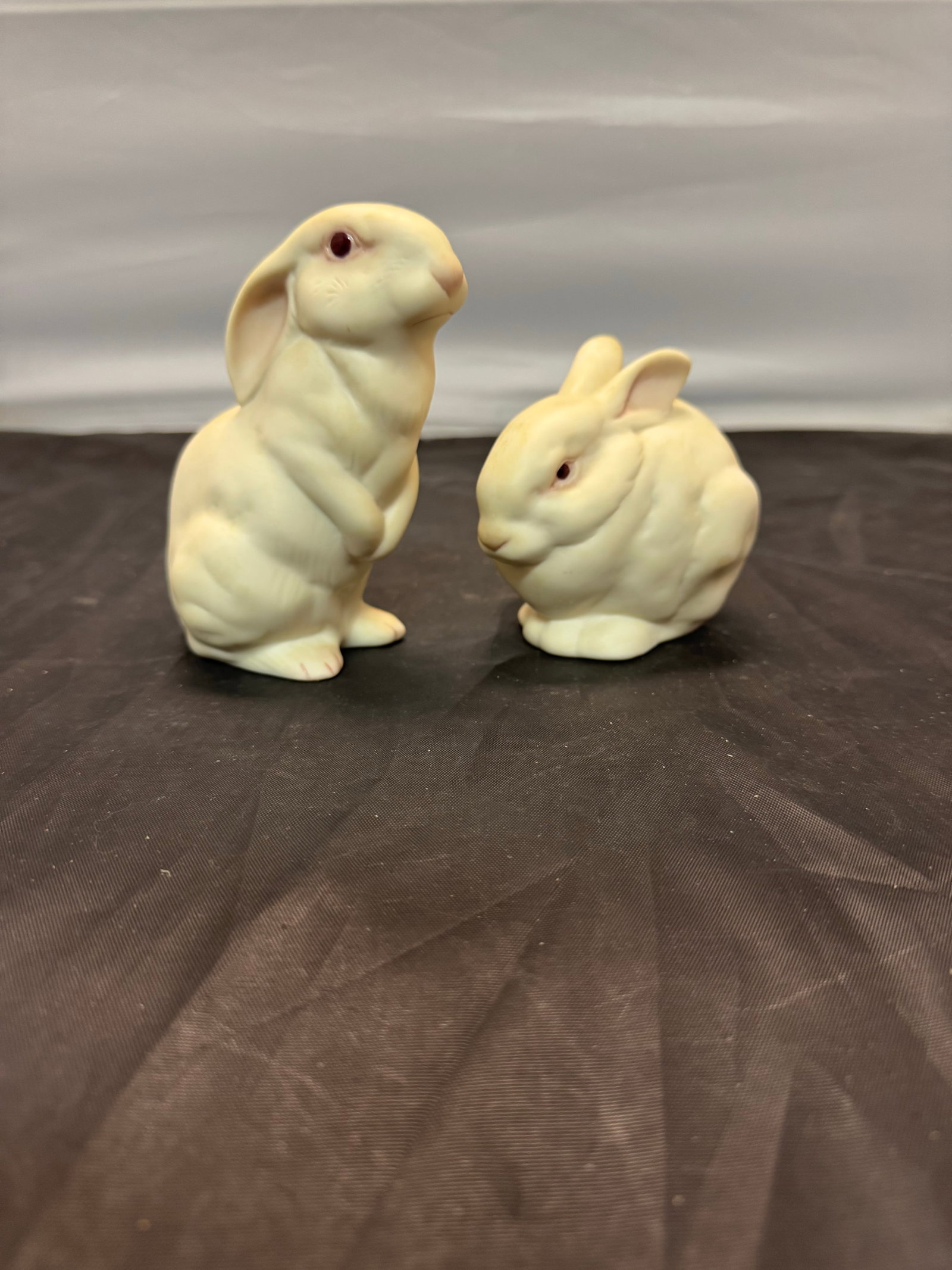 Cybis Bunny Figurines Mr Snowball & Bon Bon Bisque Porcelain Rabbit Set 1981 VTG - 5